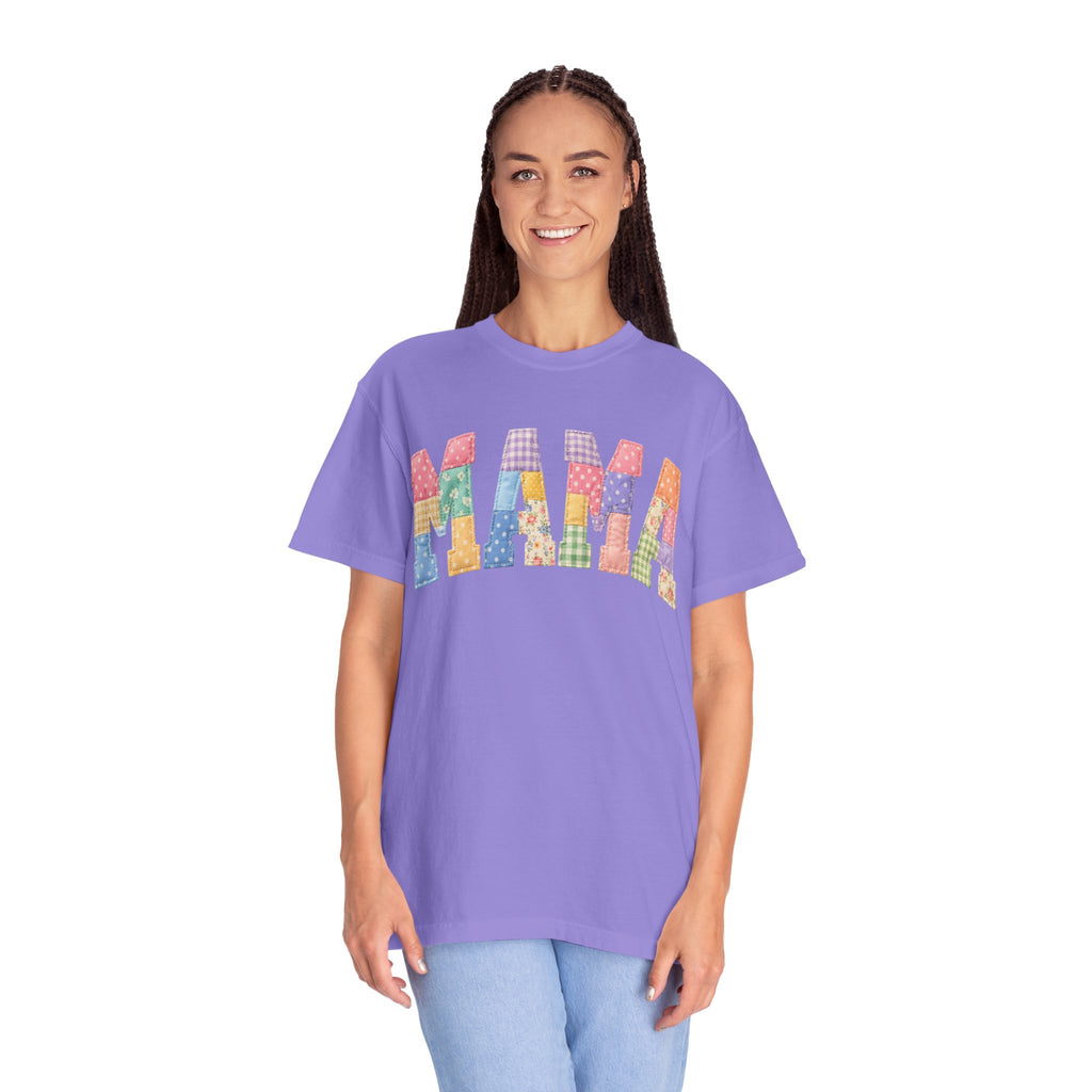 Mama Patchwork T-Shirt — Colorful Quilted Letter Graphic Tee