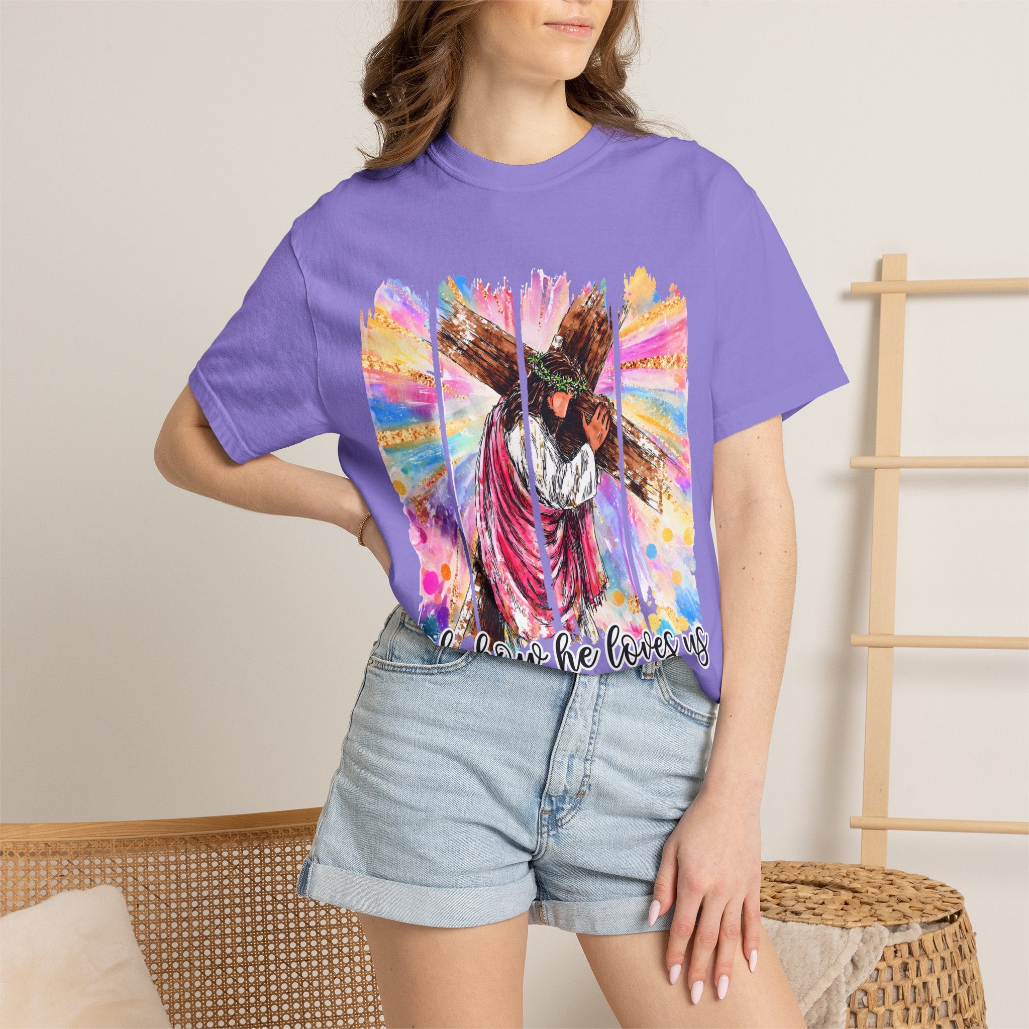 'Oh, How He Loves Us' Colorful Cross Graphic