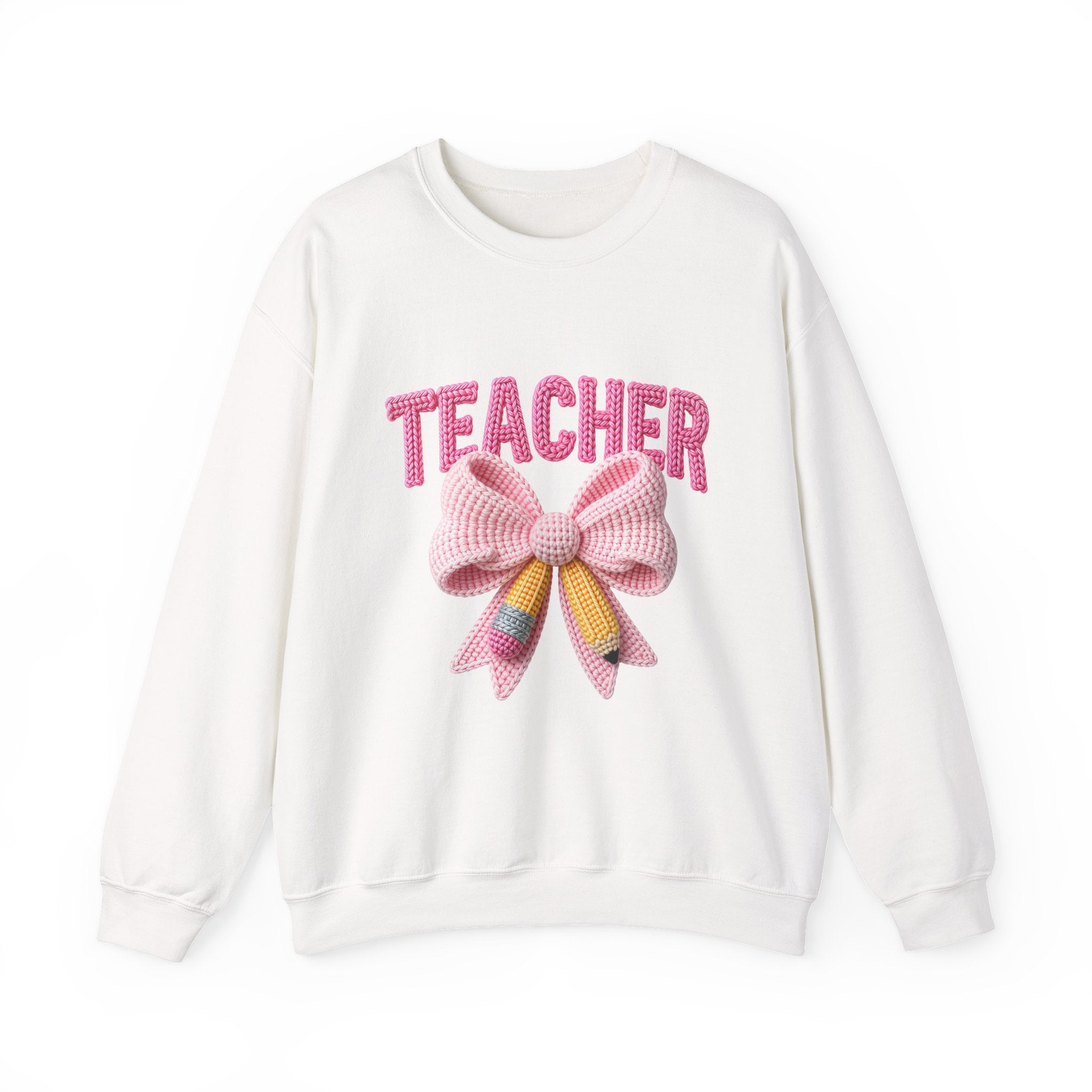 Teacher Crewneck Sweatshirt — Pink Bow Graphic