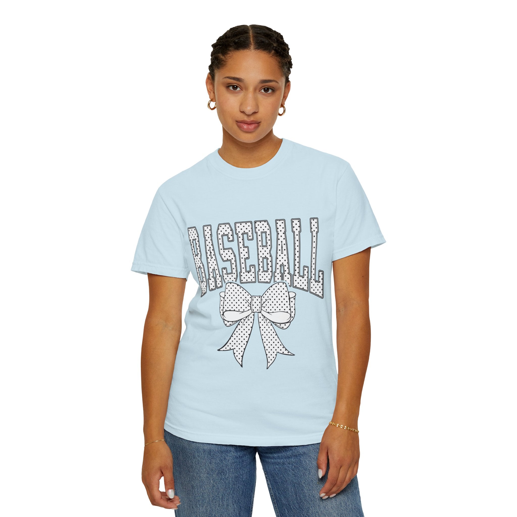 Baseball Bow T-Shirt — Cute Polka Dot Baseball Tee for Fans & Gift-Giving