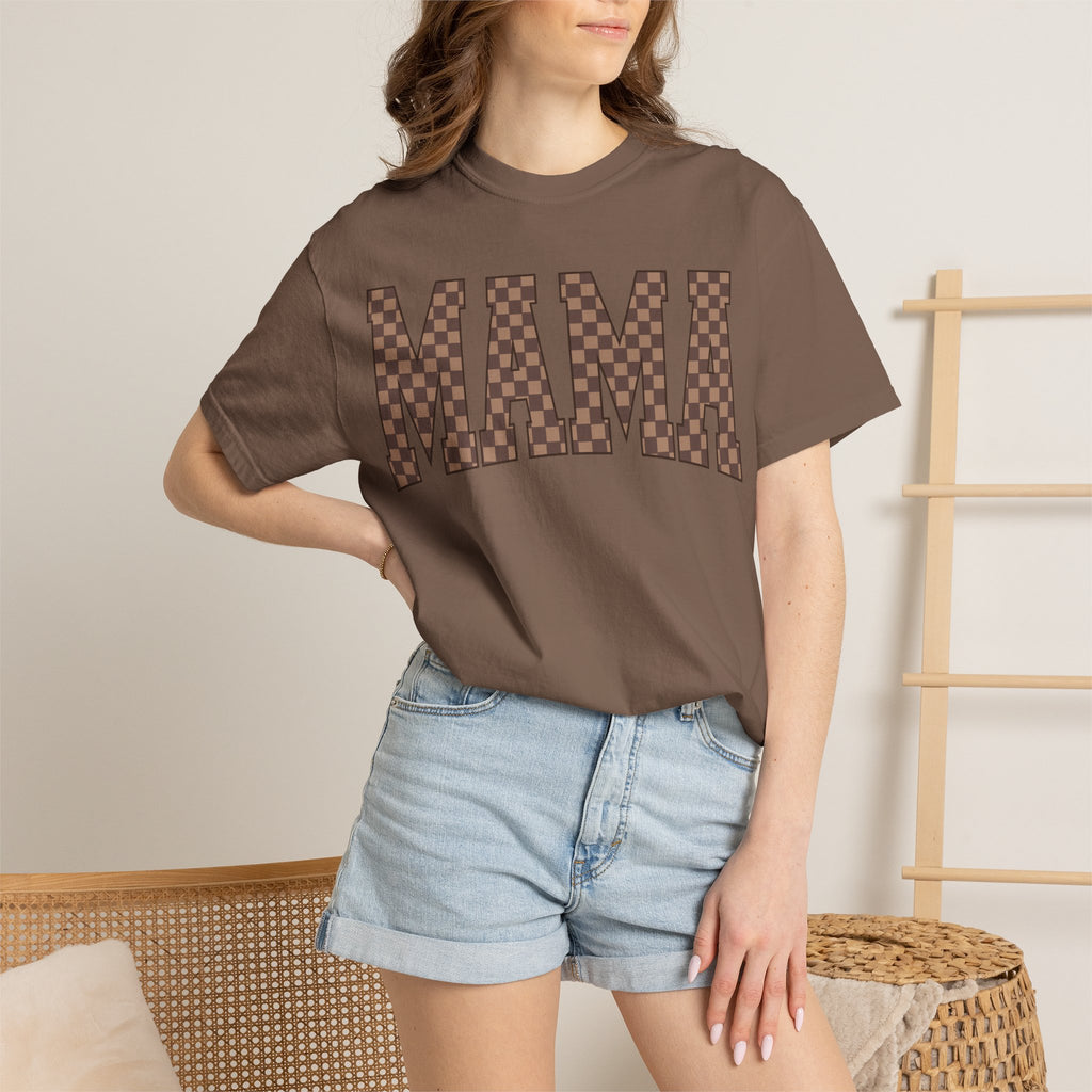 MAMA Checkered Logo T-Shirt — Graphic Mama Tee for Mothers, Mother's Day Gift