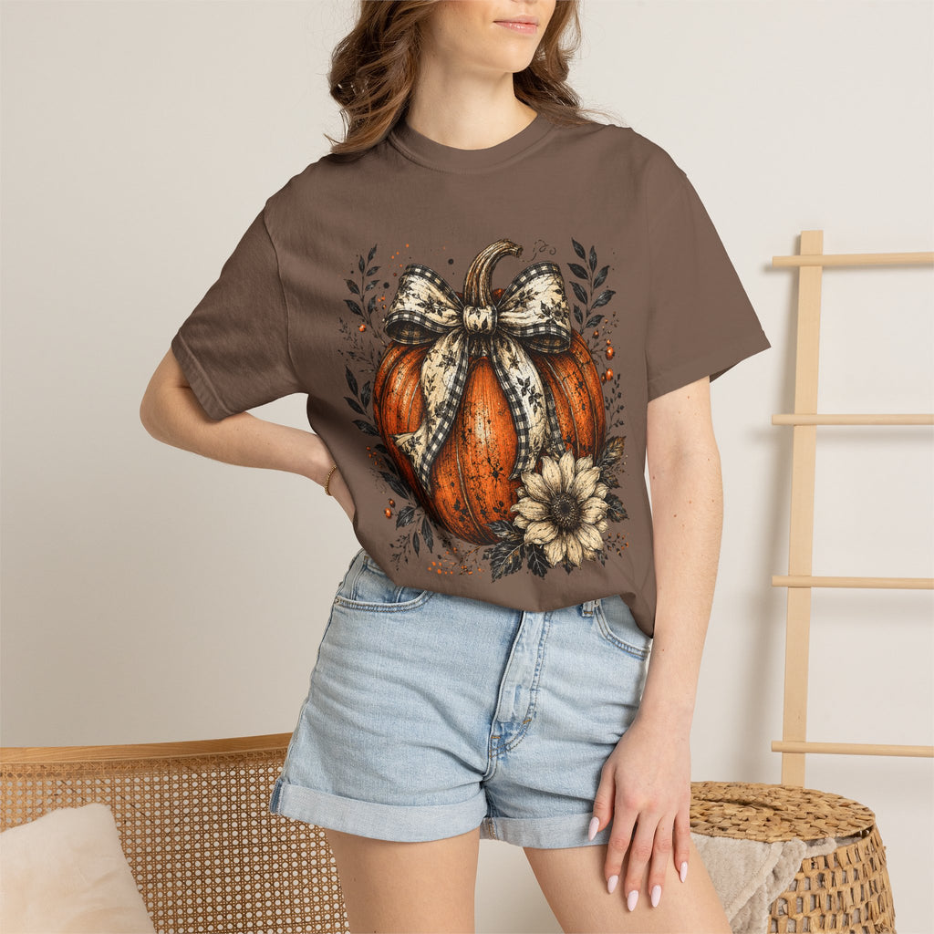 Autumn Pumpkin & Sunflower T-Shirt — Rustic Fall Harvest Tee