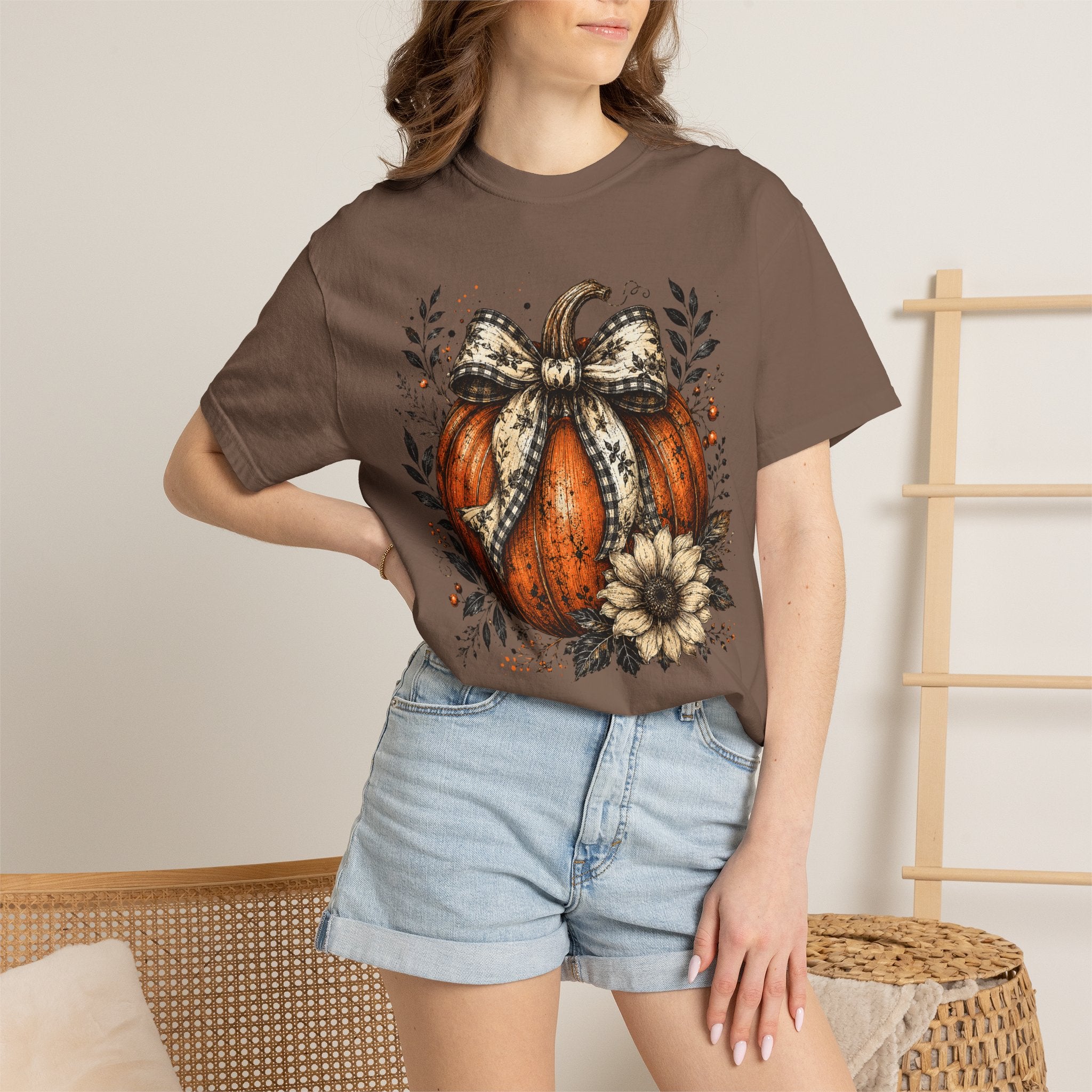 Autumn Pumpkin & Sunflower T-Shirt — Rustic Fall Harvest Tee