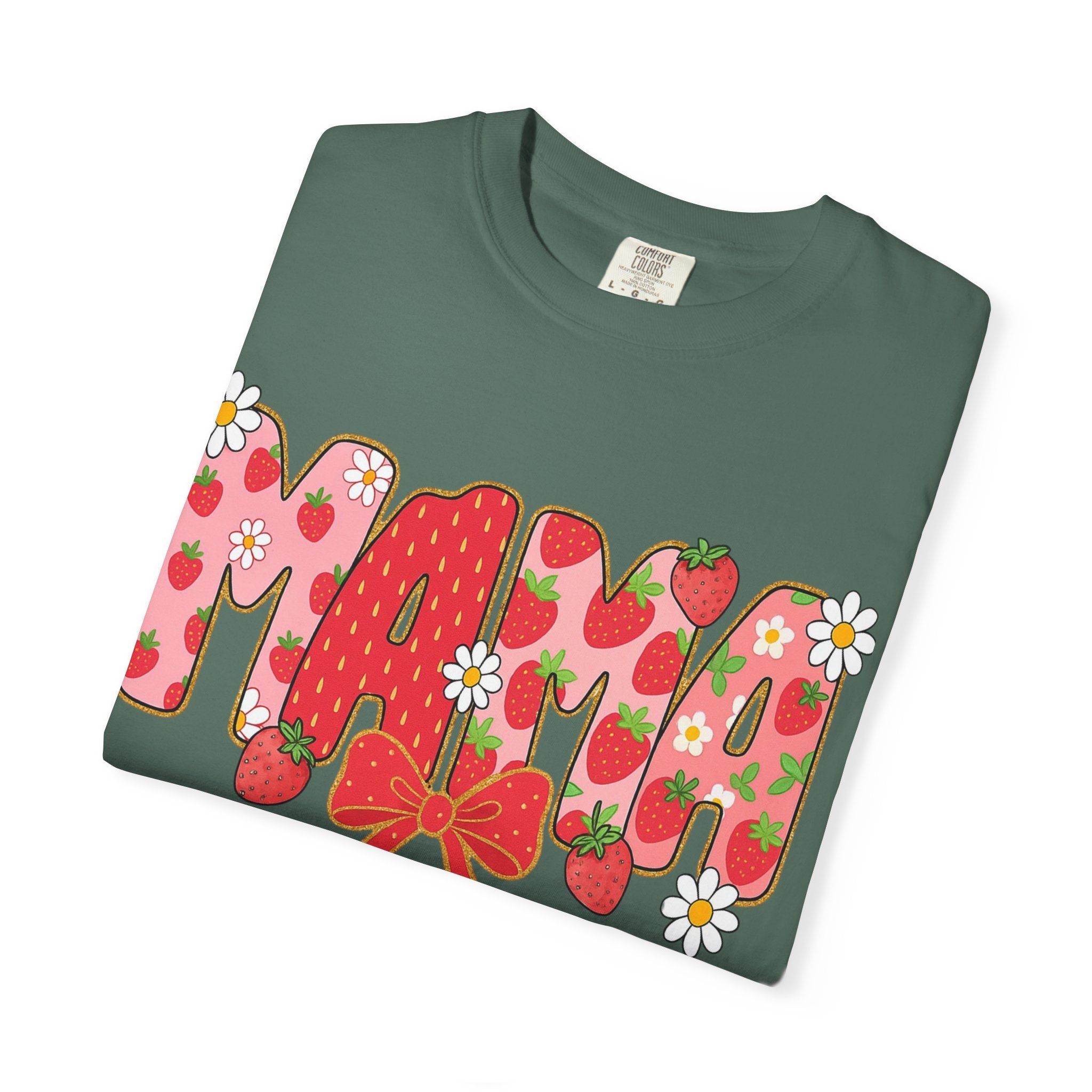 Mama Strawberry Floral Tee — Cute Retro Ribbon Mom T-Shirt for Mother's Day