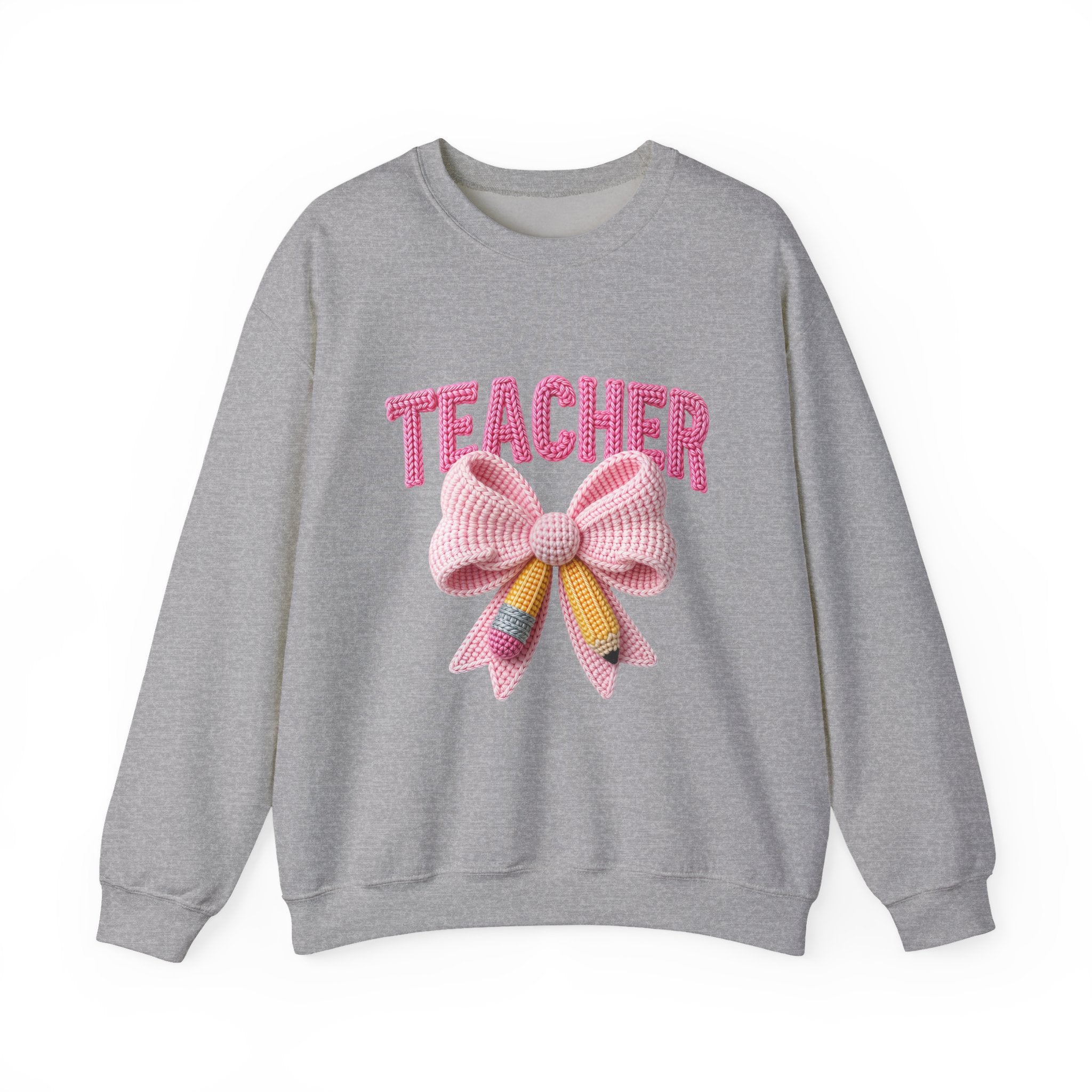 Teacher Crewneck Sweatshirt — Pink Bow Graphic