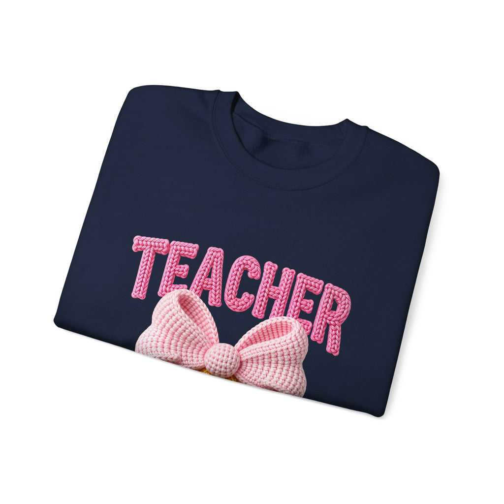 Teacher Crewneck Sweatshirt — Pink Bow Graphic