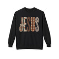 Jesus Pattern Crewneck Sweatshirt — Floral, Plaid & Leopard Lettering