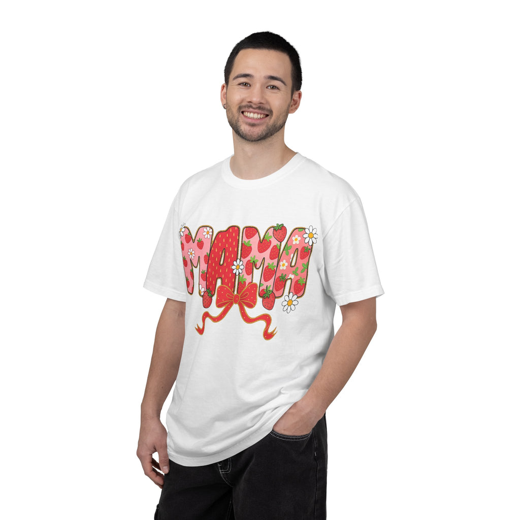 Mama Strawberry Floral Tee — Cute Retro Ribbon Mom T-Shirt for Mother's Day