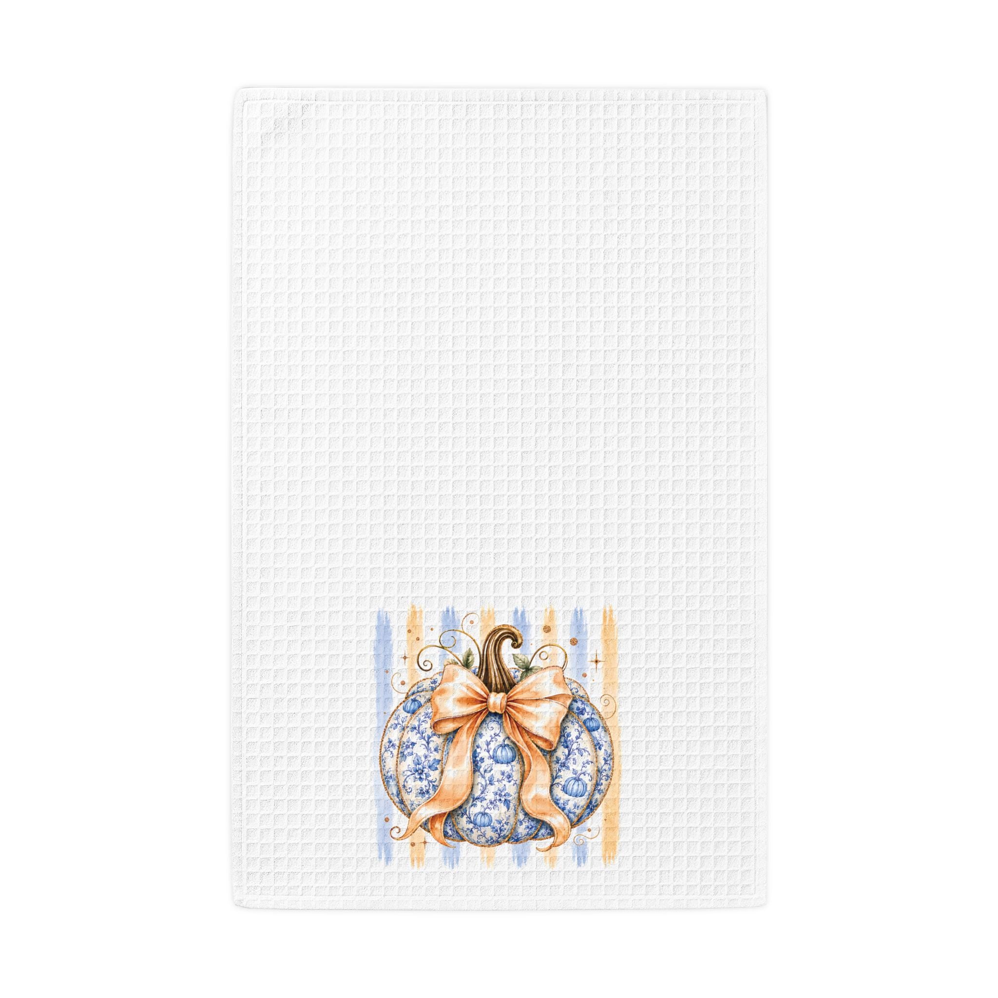 Autumn Blue Pumpkin Waffle Weave Kitchen Towel