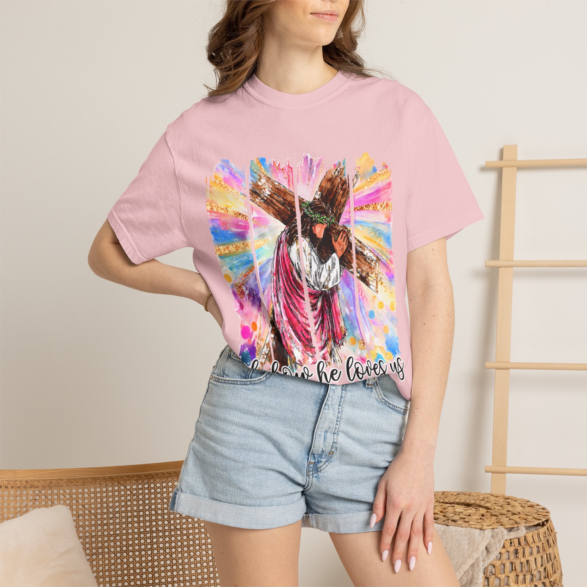 'Oh, How He Loves Us' Colorful Cross Graphic