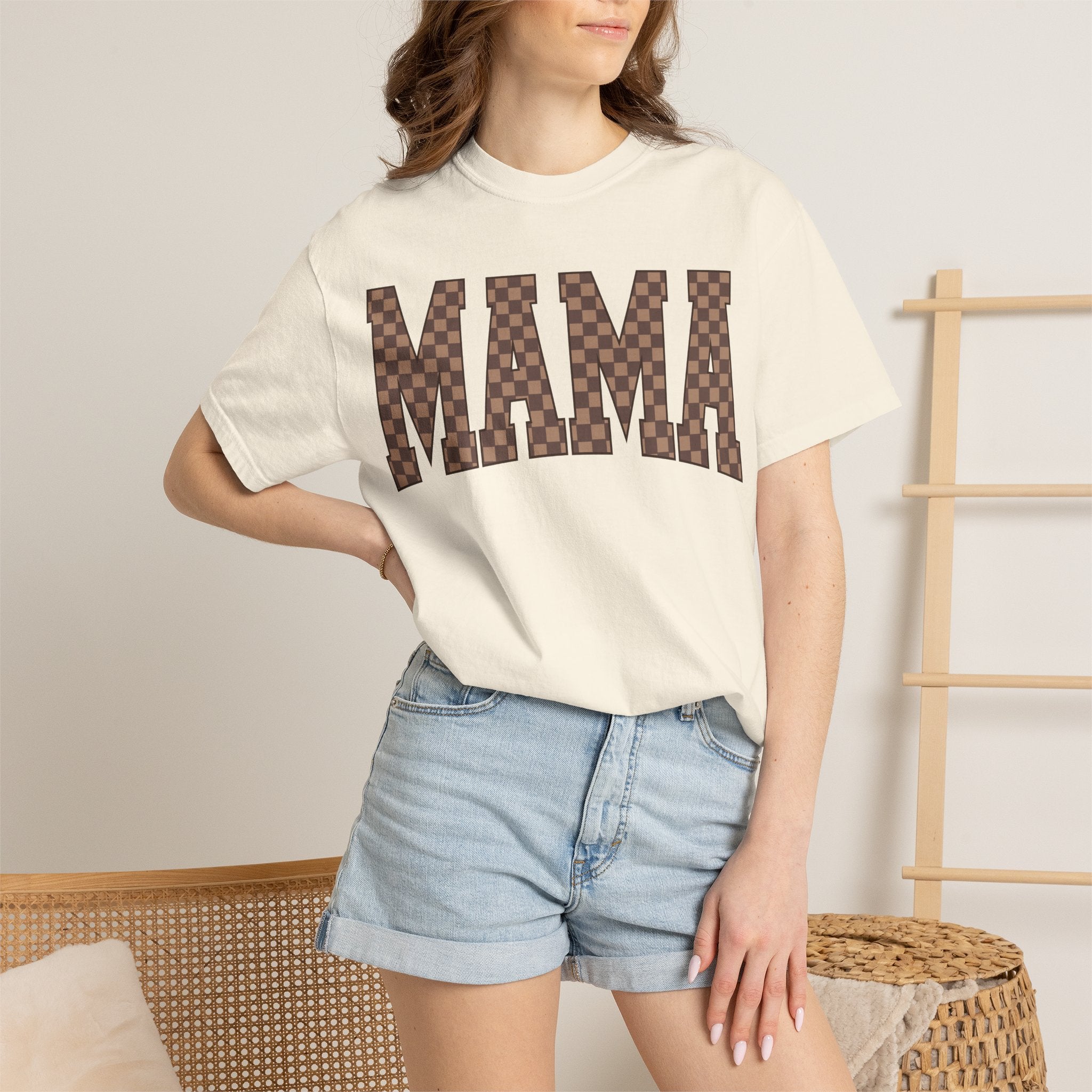 MAMA Checkered Logo T-Shirt — Graphic Mama Tee for Mothers, Mother's Day Gift