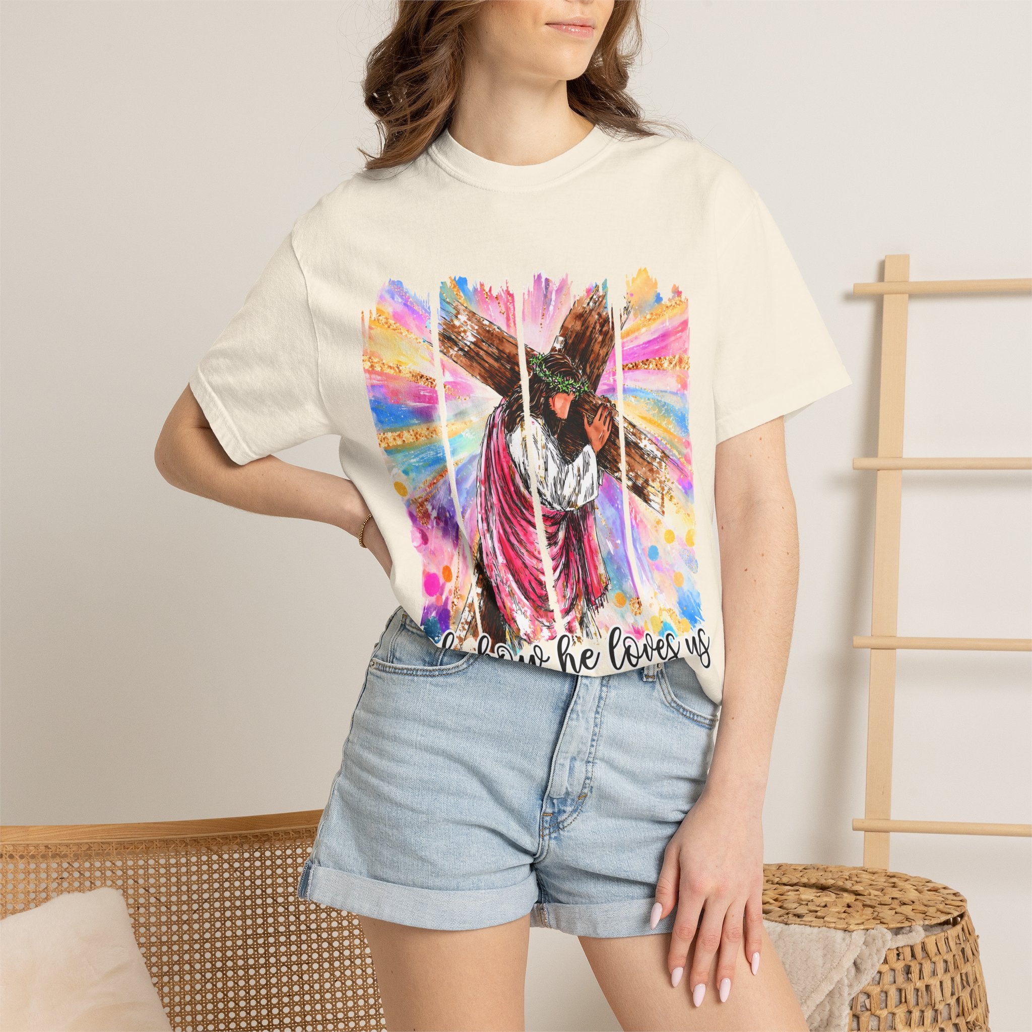 'Oh, How He Loves Us' Colorful Cross Graphic