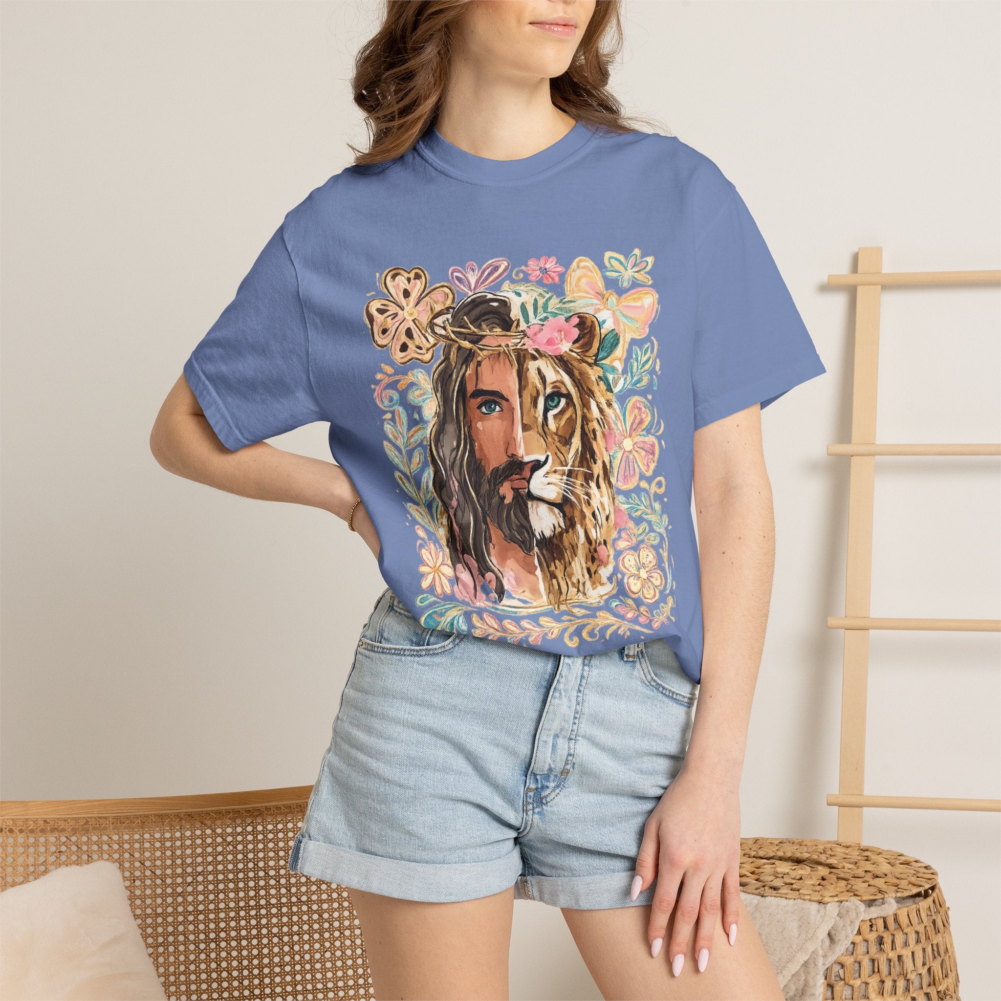 Lion & Lioness Floral Portrait T‑Shirt