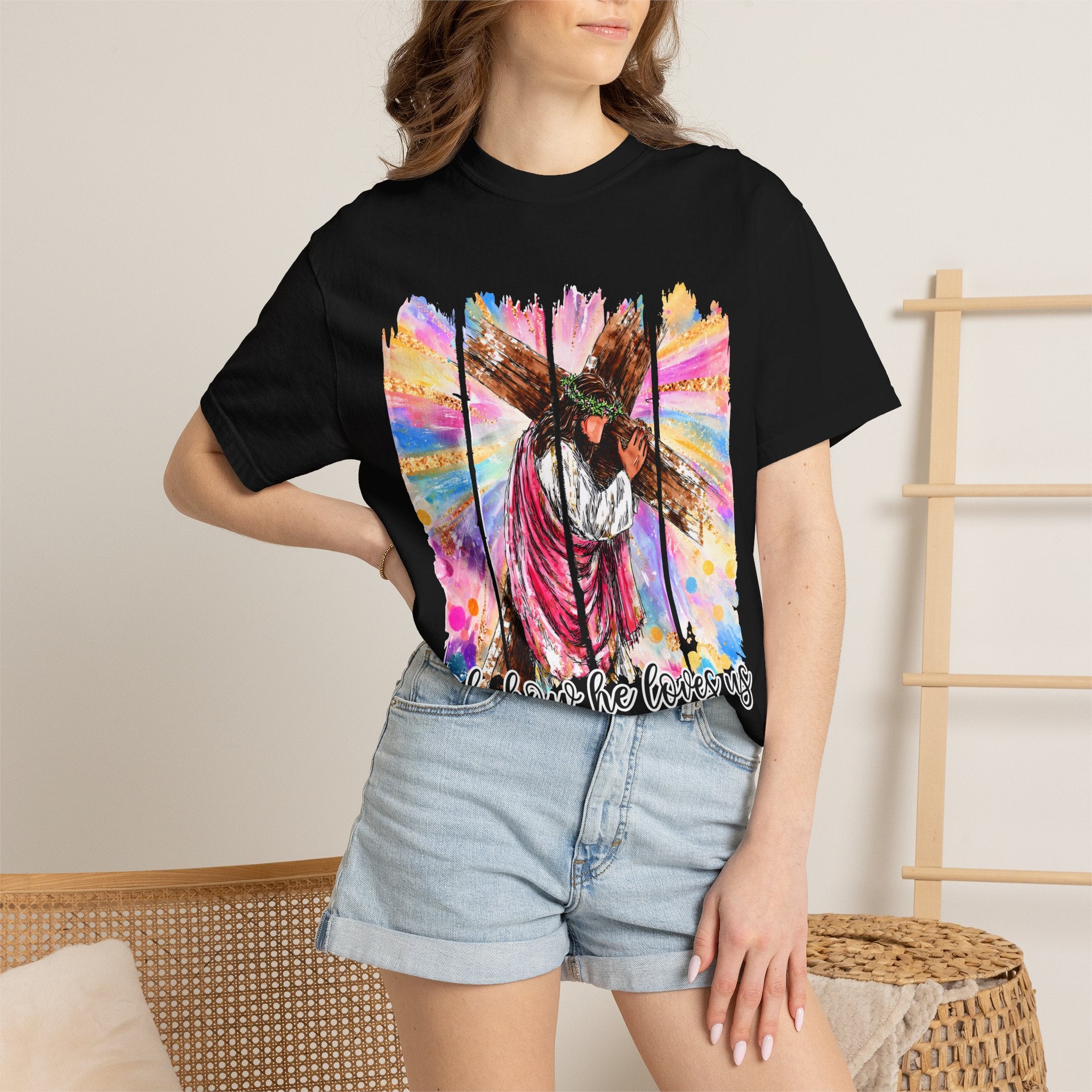 'Oh, How He Loves Us' Colorful Cross Graphic
