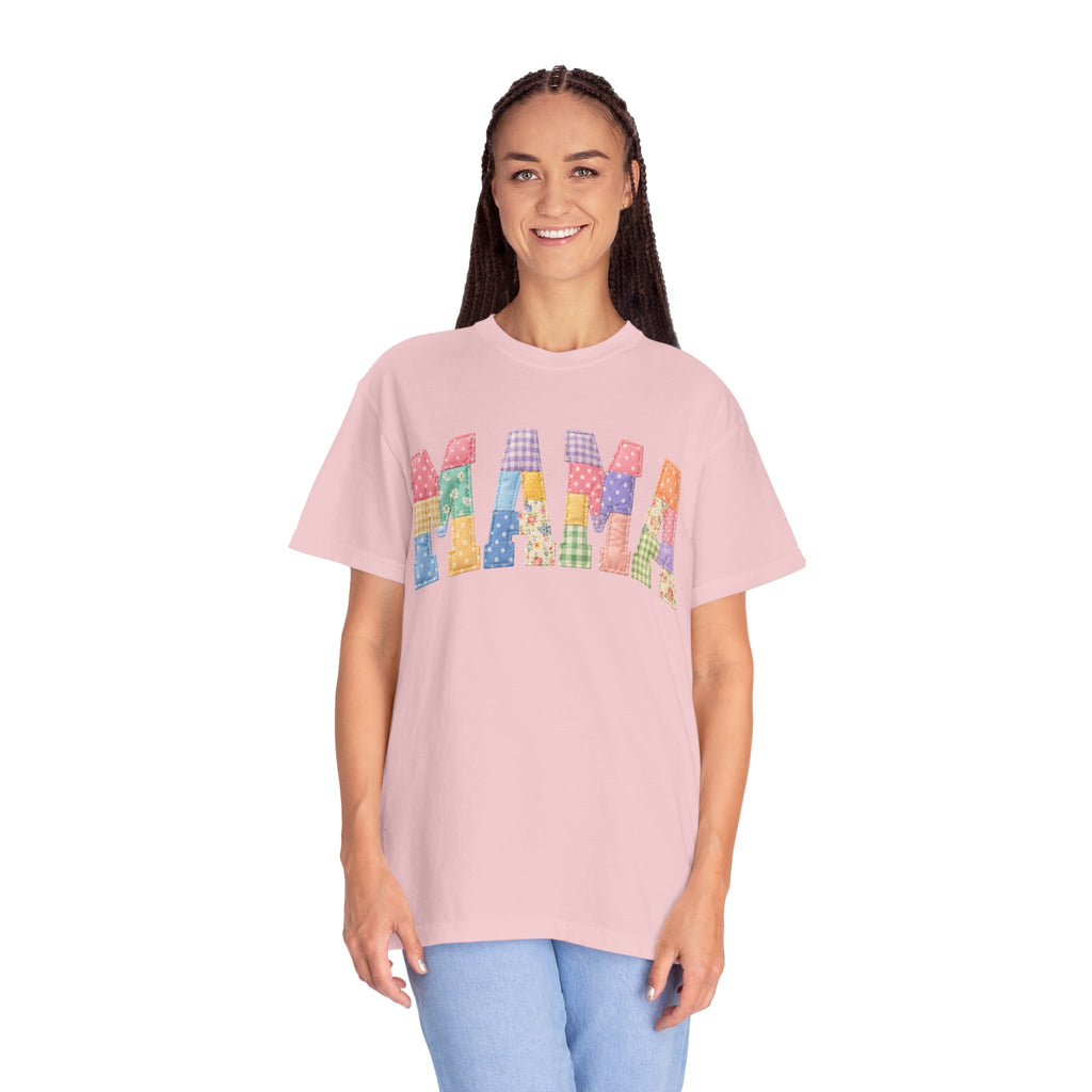 Mama Patchwork T-Shirt — Colorful Quilted Letter Graphic Tee