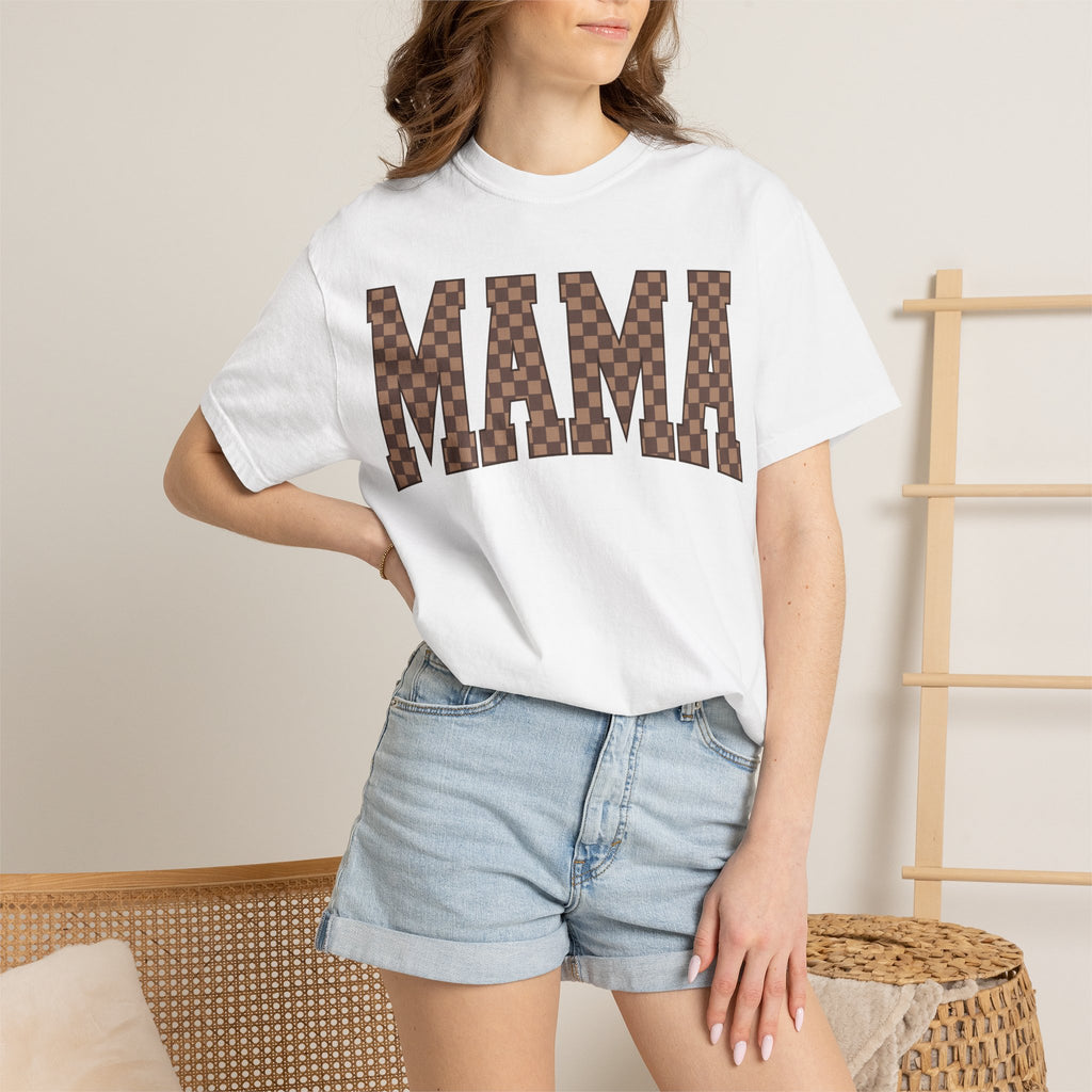 MAMA Checkered Logo T-Shirt — Graphic Mama Tee for Mothers, Mother's Day Gift