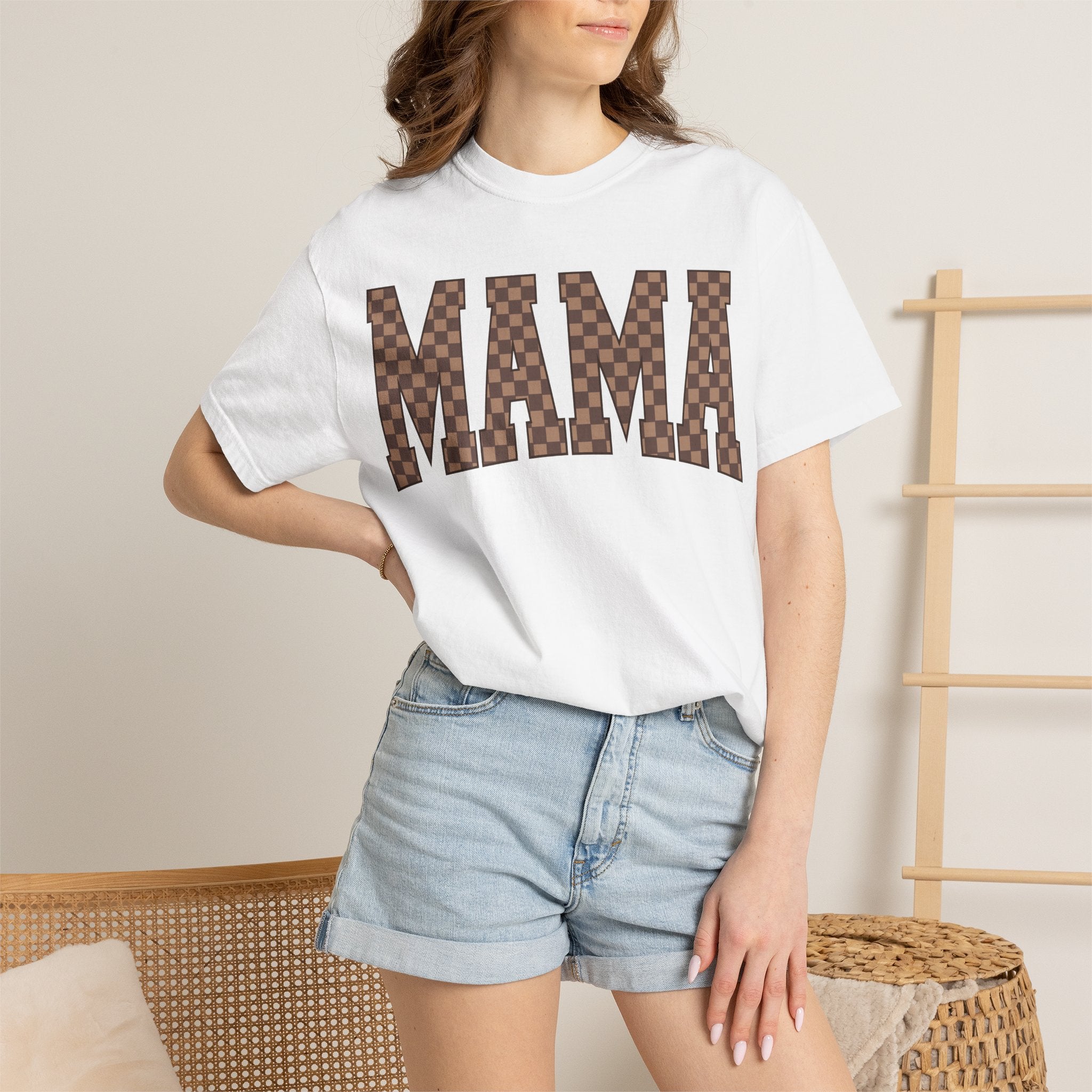 MAMA Checkered Logo T-Shirt — Graphic Mama Tee for Mothers, Mother's Day Gift