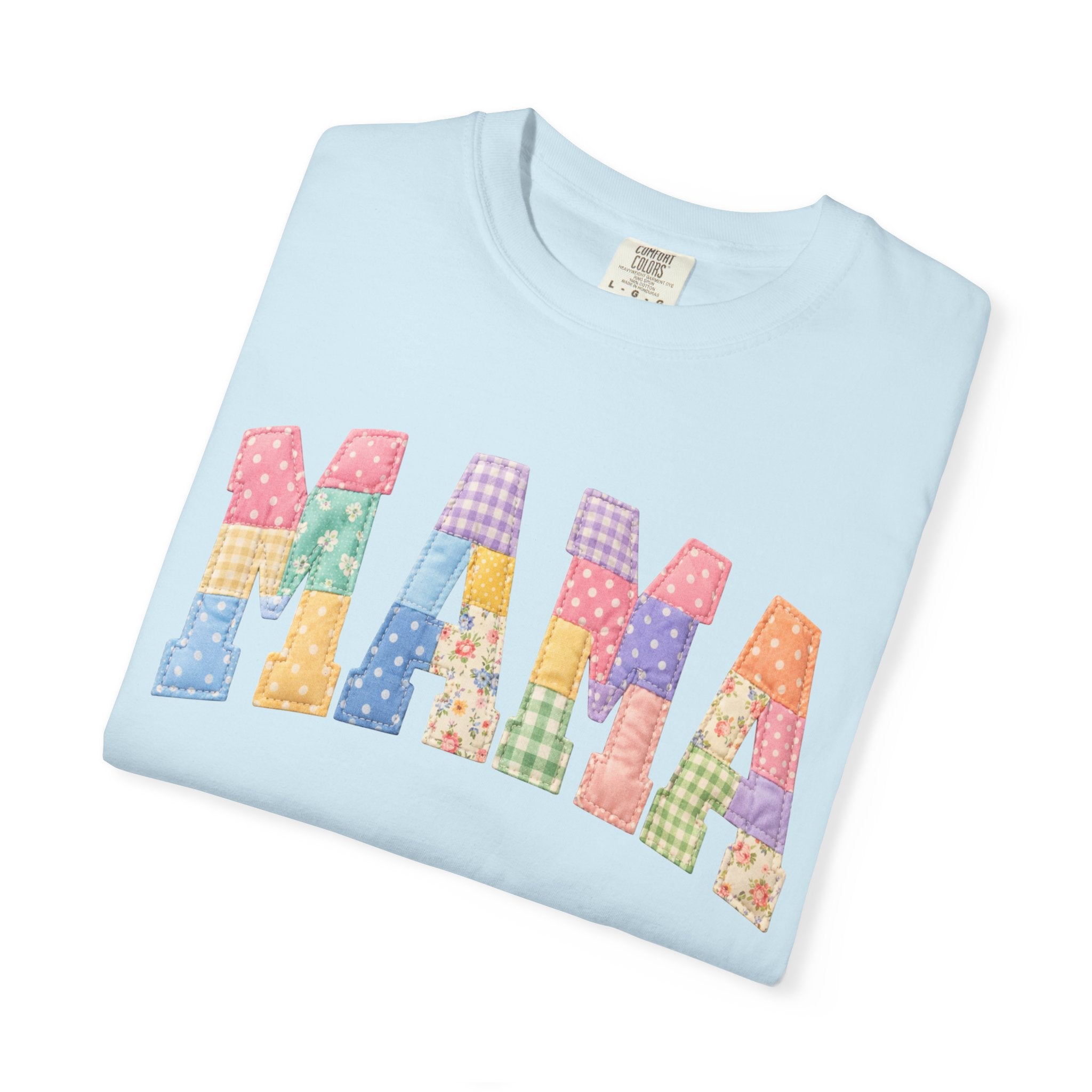 Mama Patchwork T-Shirt — Colorful Quilted Letter Graphic Tee