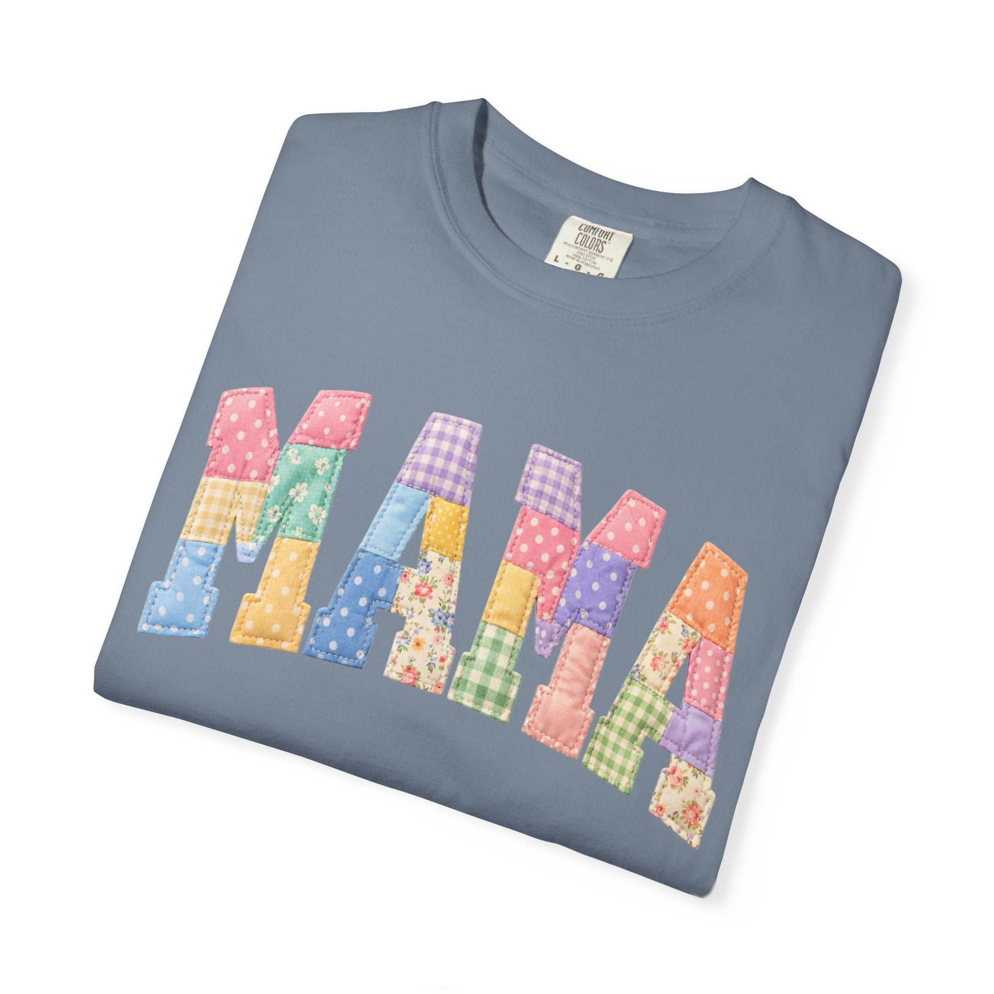 Mama Patchwork T-Shirt — Colorful Quilted Letter Graphic Tee