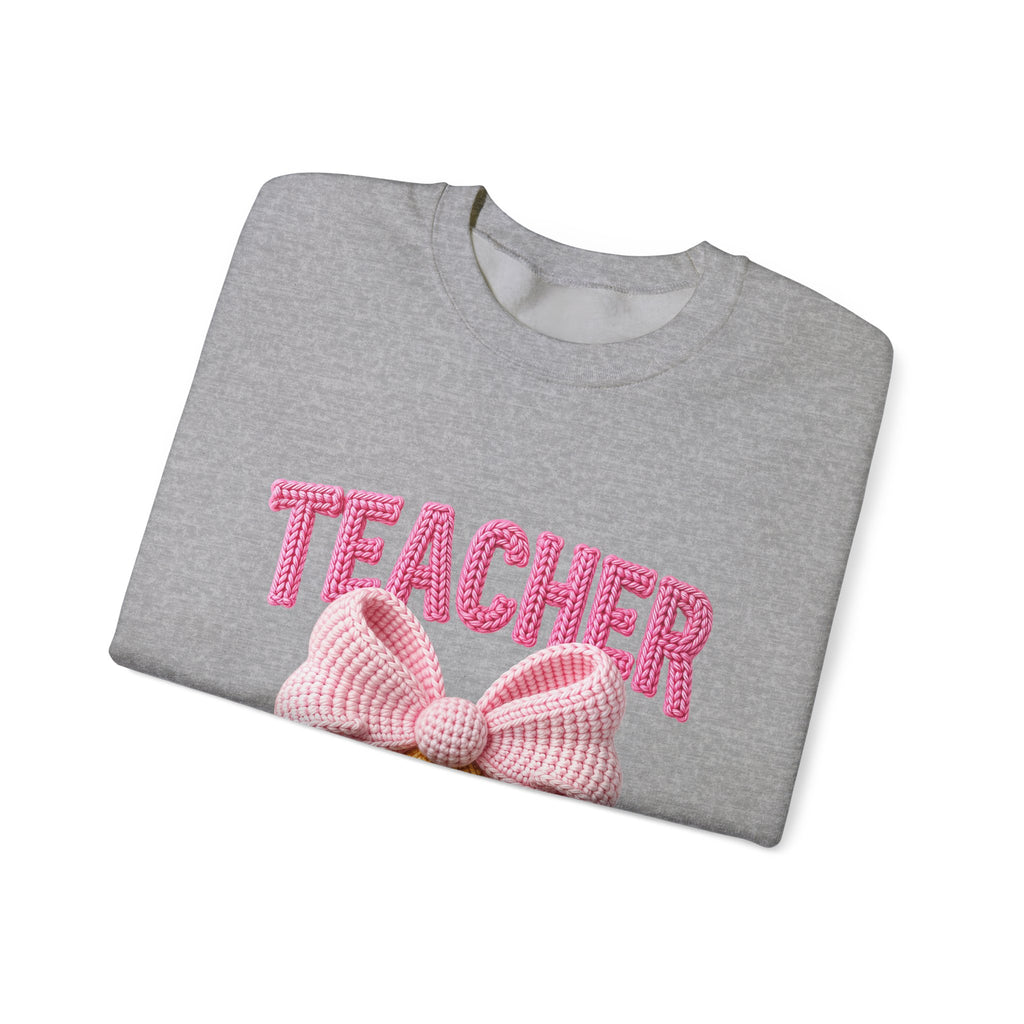 Teacher Crewneck Sweatshirt — Pink Bow Graphic
