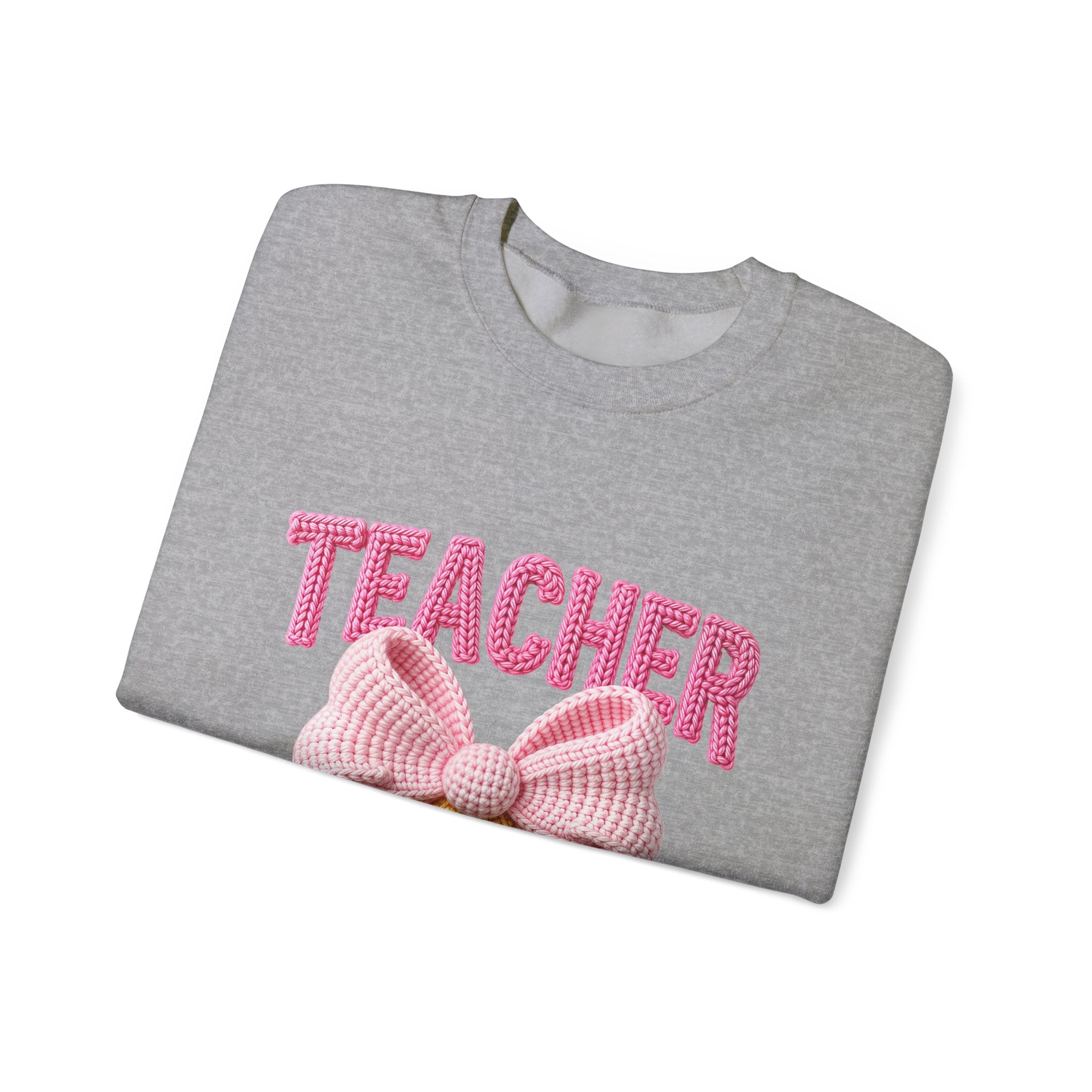 Teacher Crewneck Sweatshirt — Pink Bow Graphic