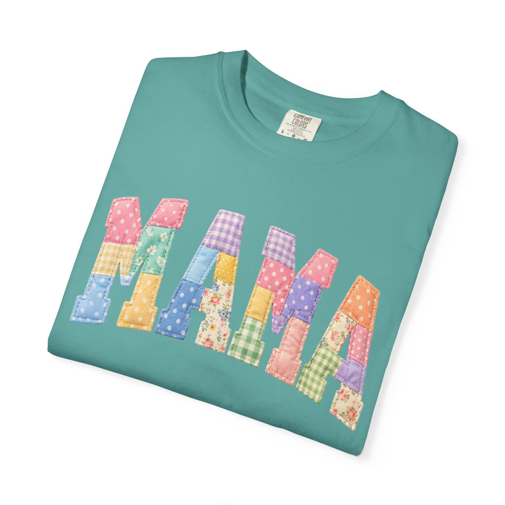 Mama Patchwork T-Shirt — Colorful Quilted Letter Graphic Tee