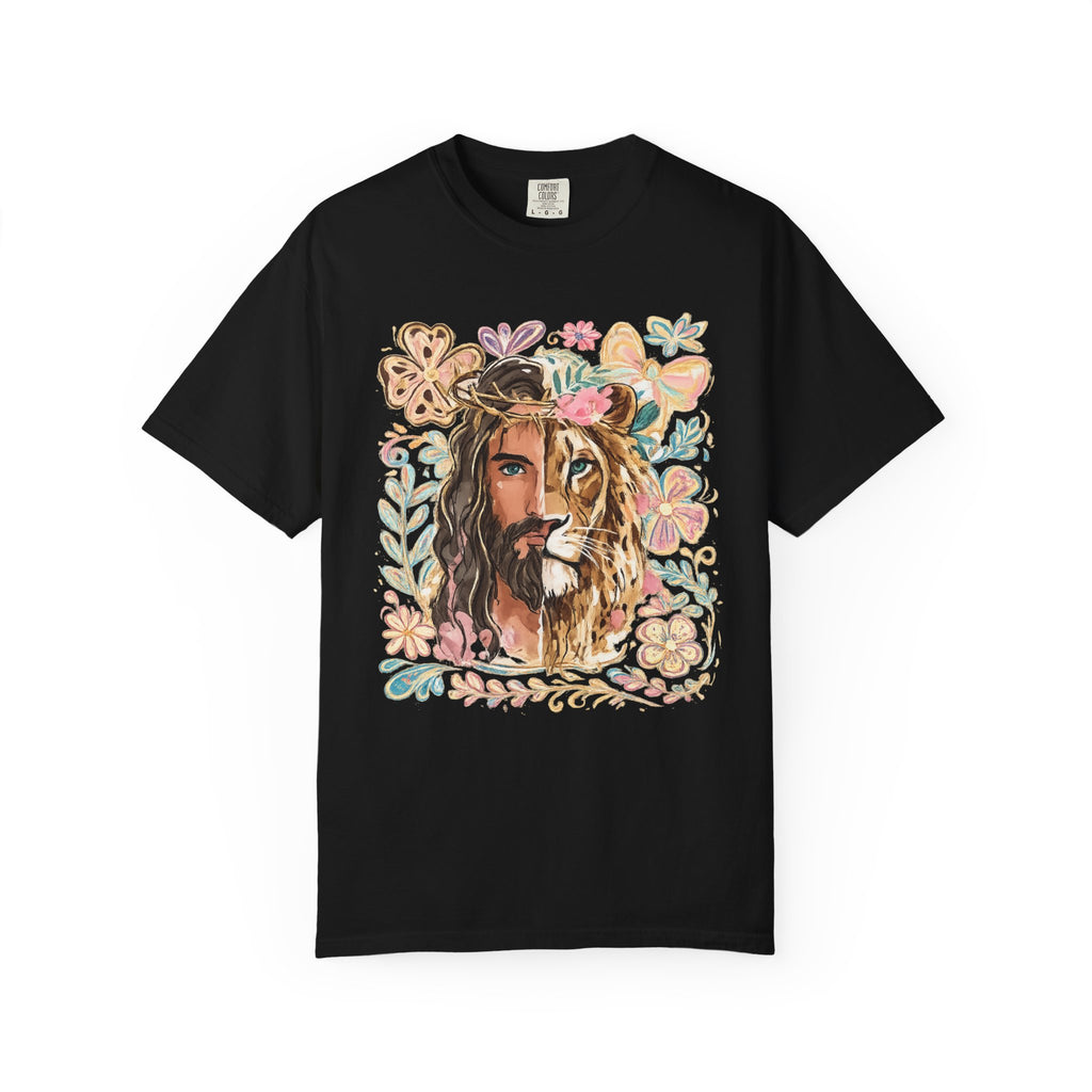 Lion & Lioness Floral Portrait T‑Shirt