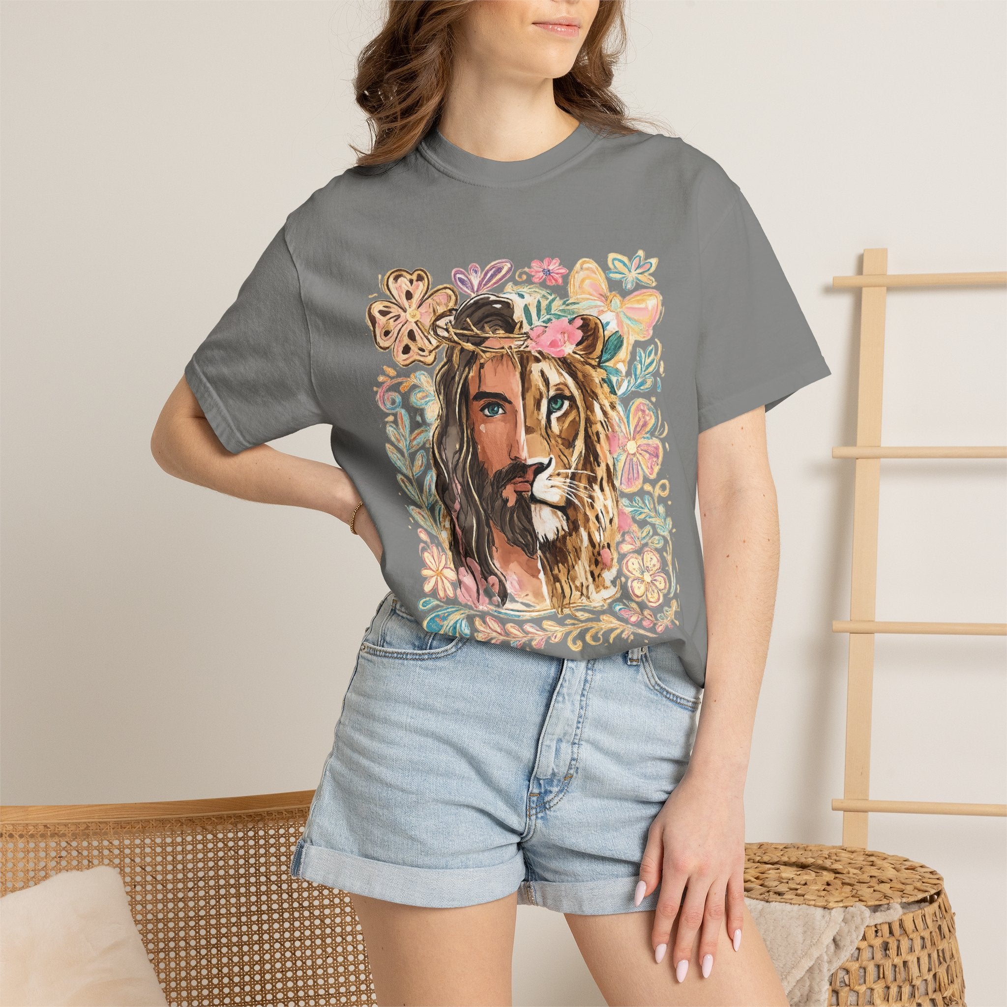 Lion & Lioness Floral Portrait T‑Shirt