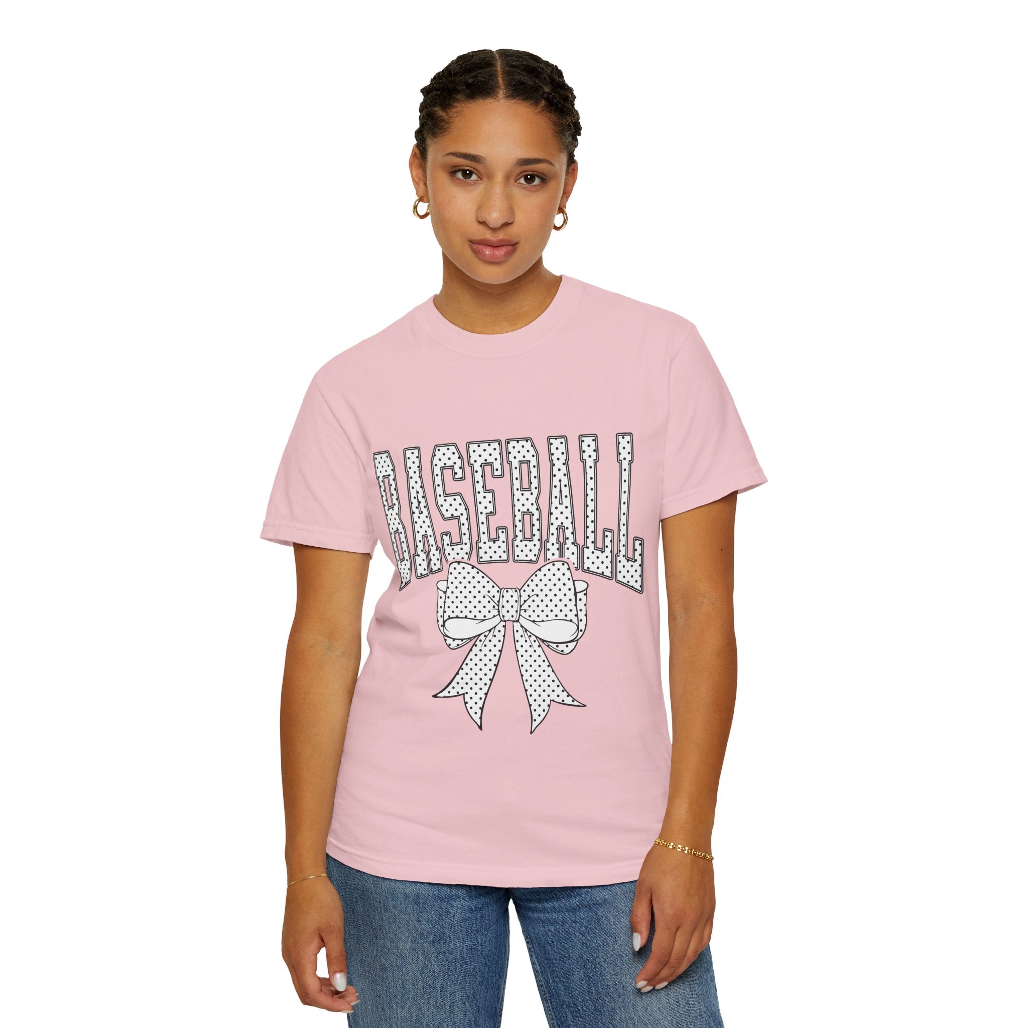 Baseball Bow T-Shirt — Cute Polka Dot Baseball Tee for Fans & Gift-Giving
