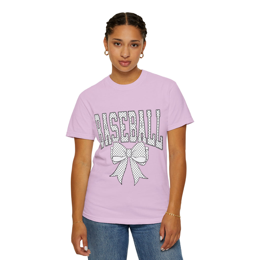Baseball Bow T-Shirt — Cute Polka Dot Baseball Tee for Fans & Gift-Giving