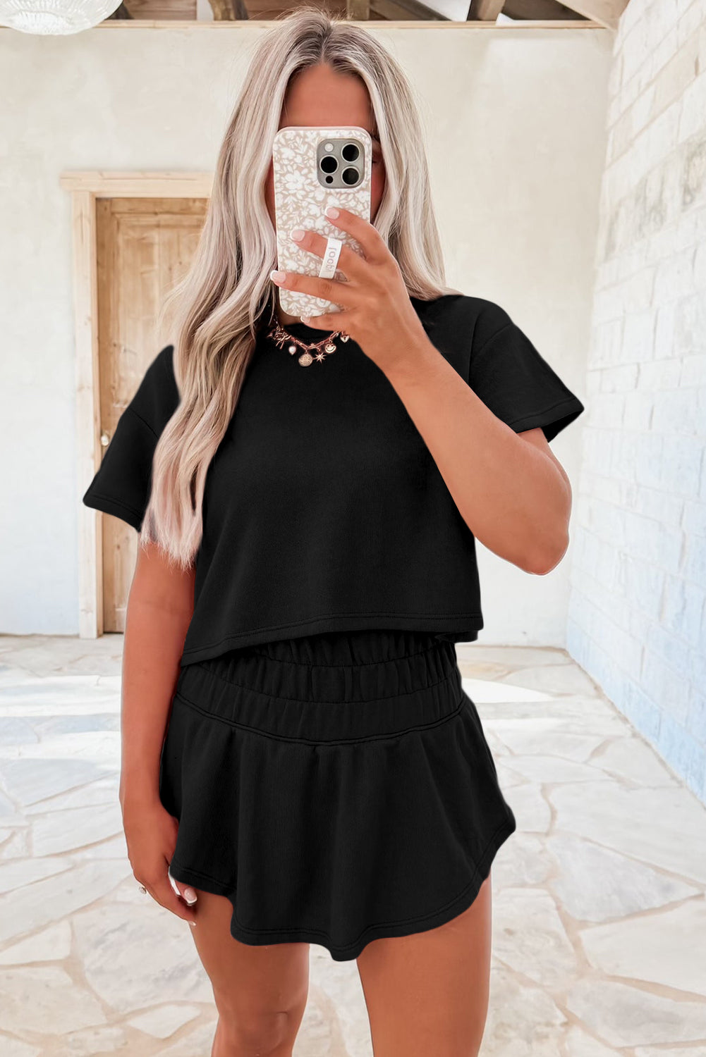 Tee and Ruffle High Waist Skort Set