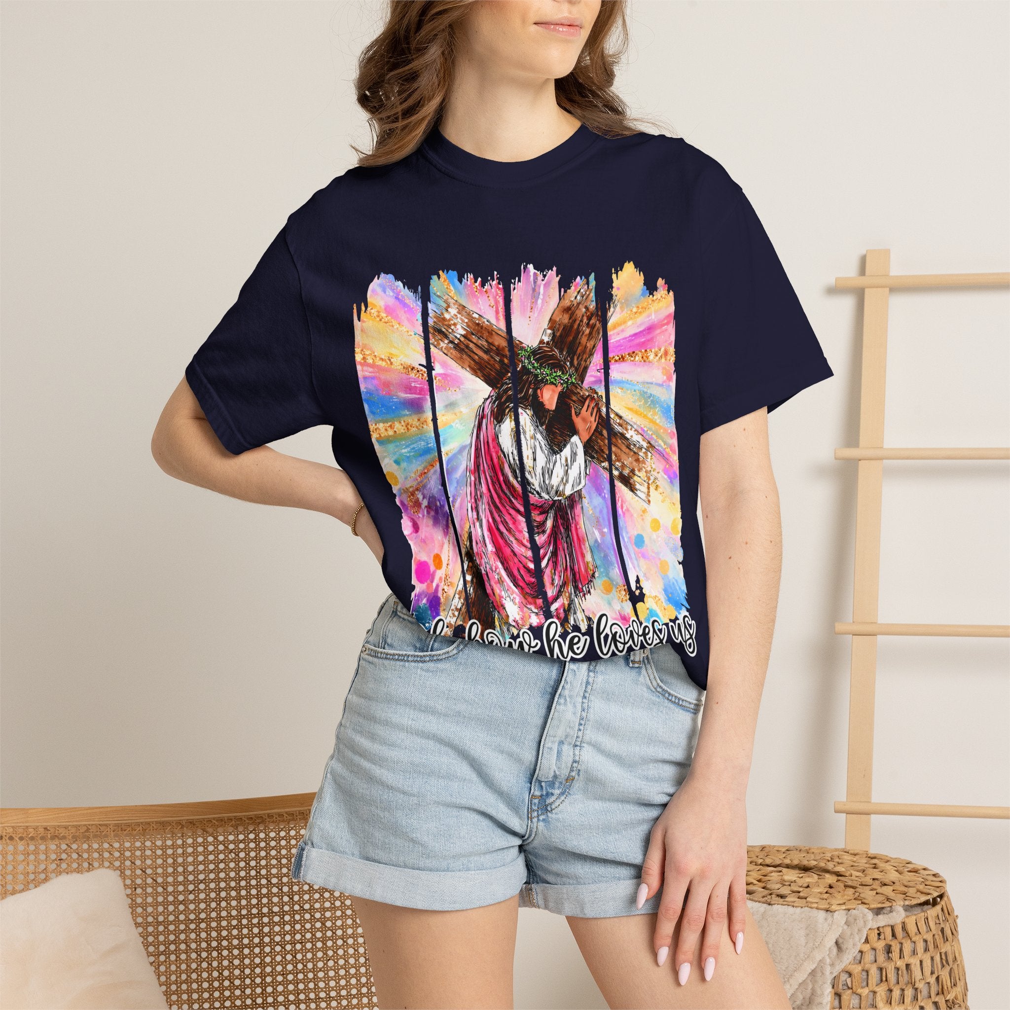 'Oh, How He Loves Us' Colorful Cross Graphic