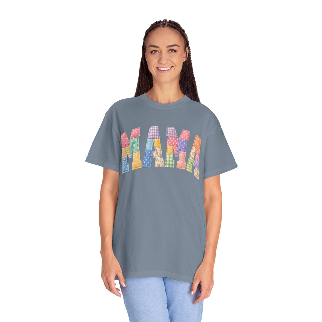 Mama Patchwork T-Shirt — Colorful Quilted Letter Graphic Tee