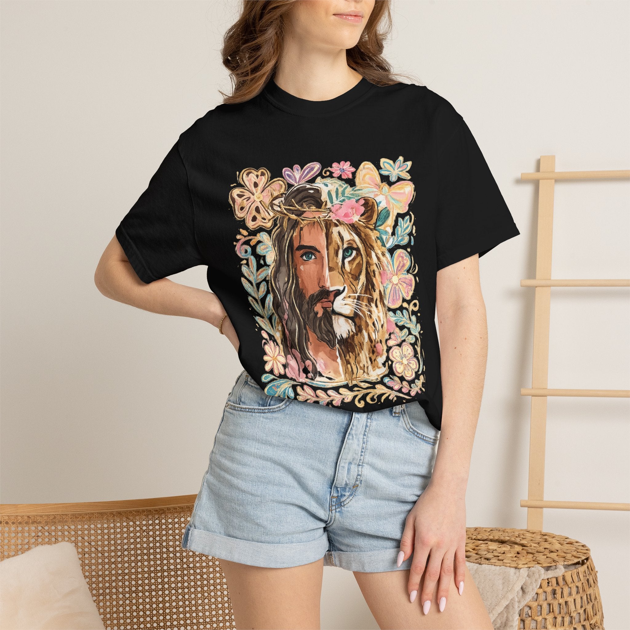 Lion & Lioness Floral Portrait T‑Shirt