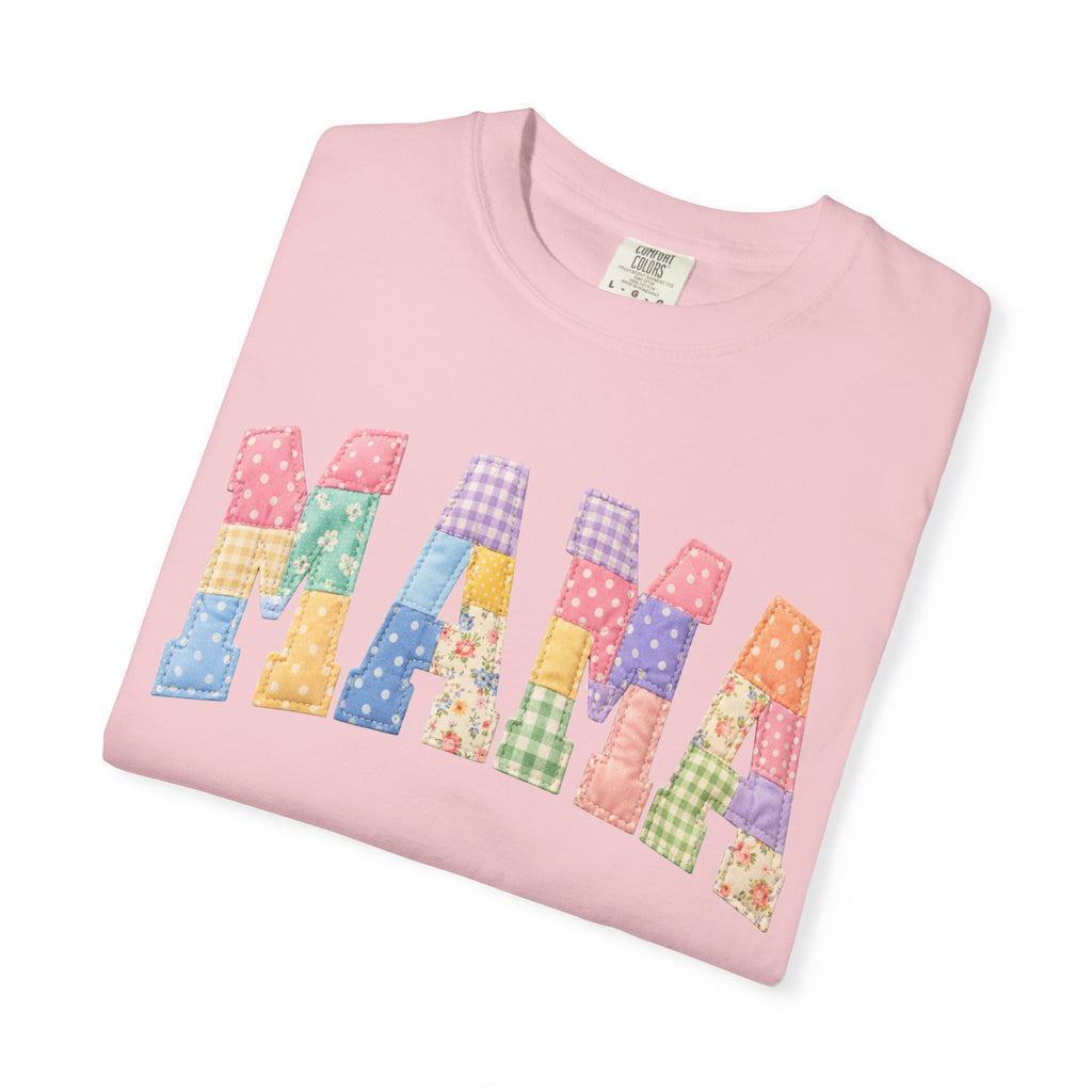 Mama Patchwork T-Shirt — Colorful Quilted Letter Graphic Tee