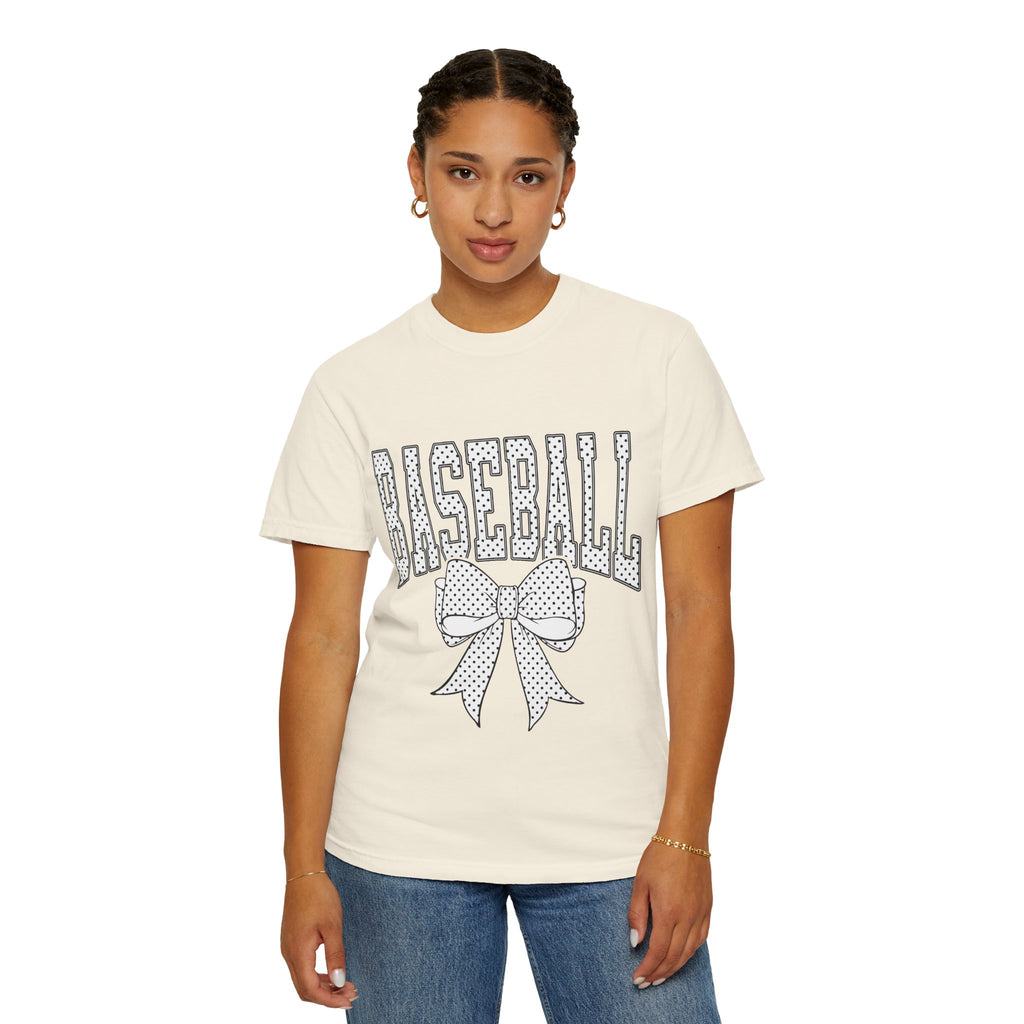 Baseball Bow T-Shirt — Cute Polka Dot Baseball Tee for Fans & Gift-Giving