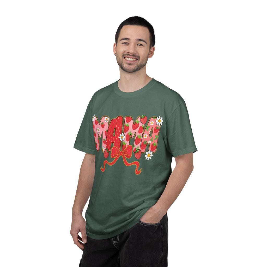 Mama Strawberry Floral Tee — Cute Retro Ribbon Mom T-Shirt for Mother's Day