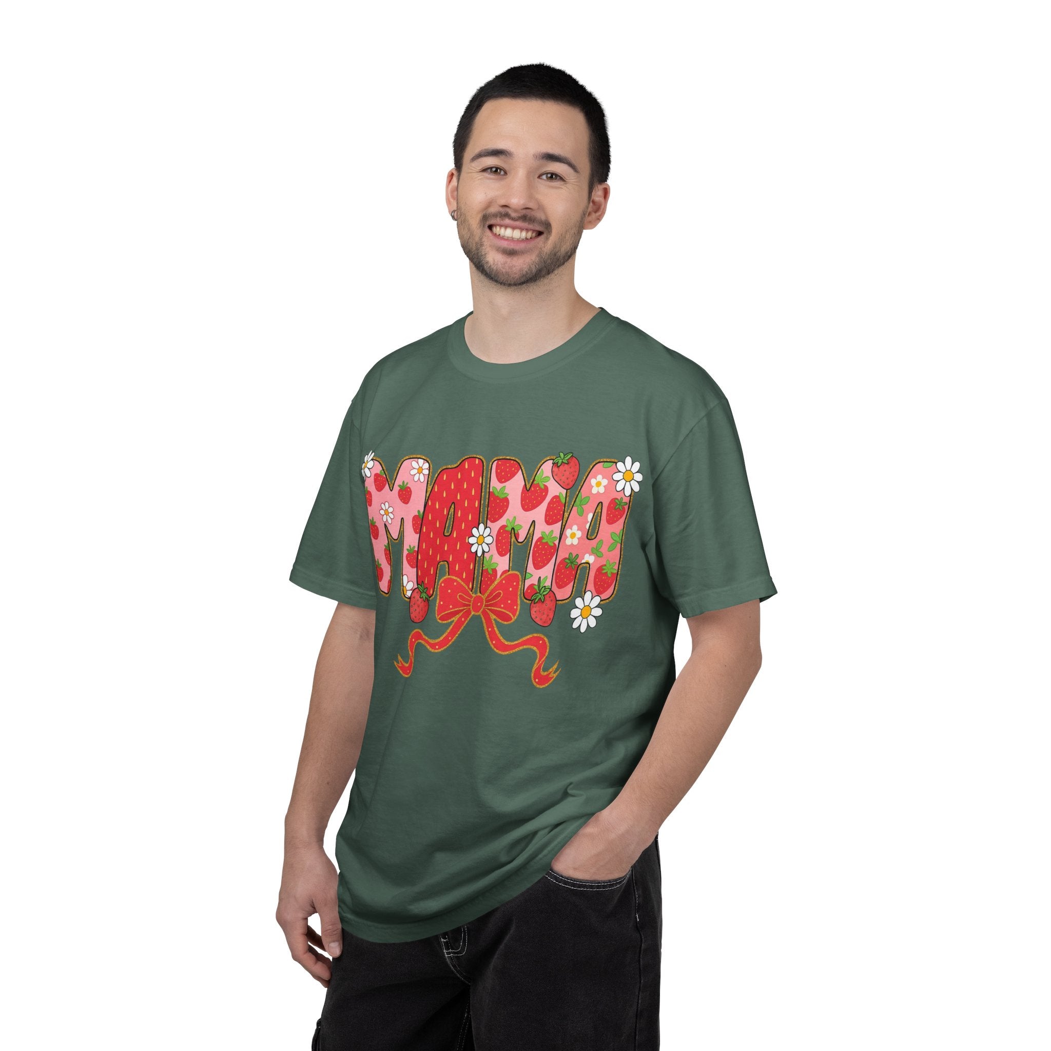 Mama Strawberry Floral Tee — Cute Retro Ribbon Mom T-Shirt for Mother's Day