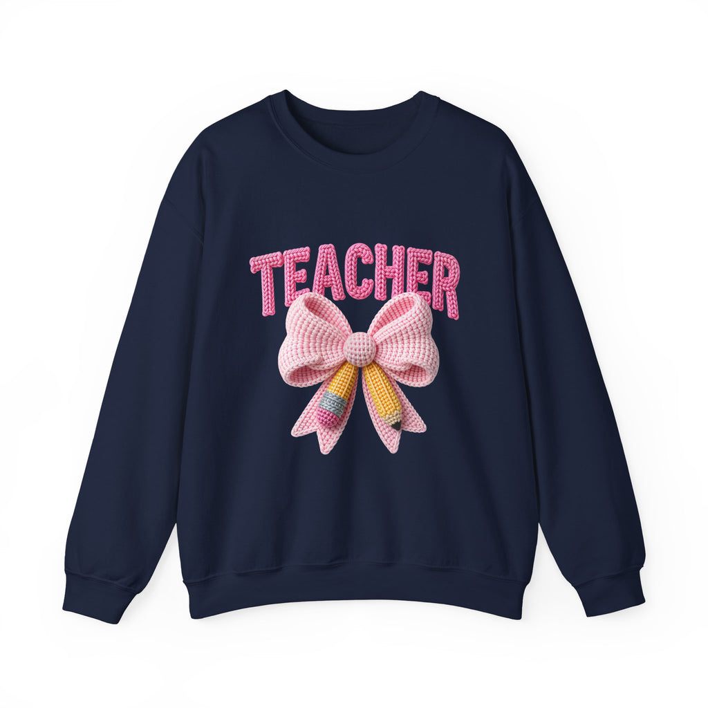 Teacher Crewneck Sweatshirt — Pink Bow Graphic