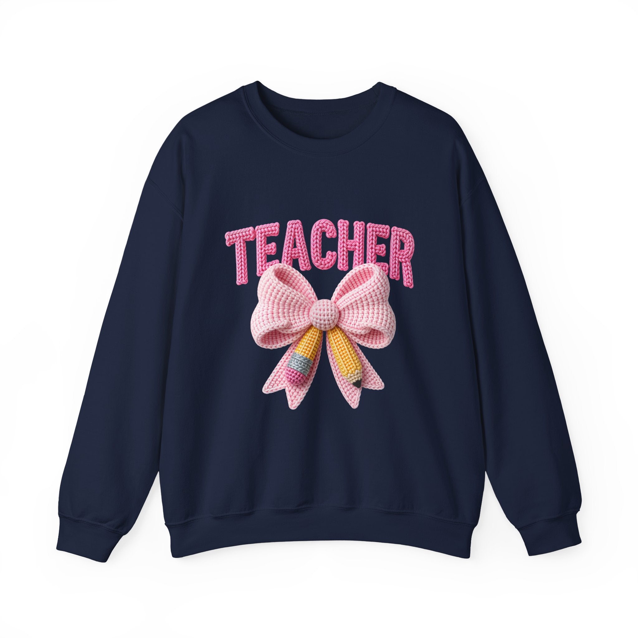 Teacher Crewneck Sweatshirt — Pink Bow Graphic