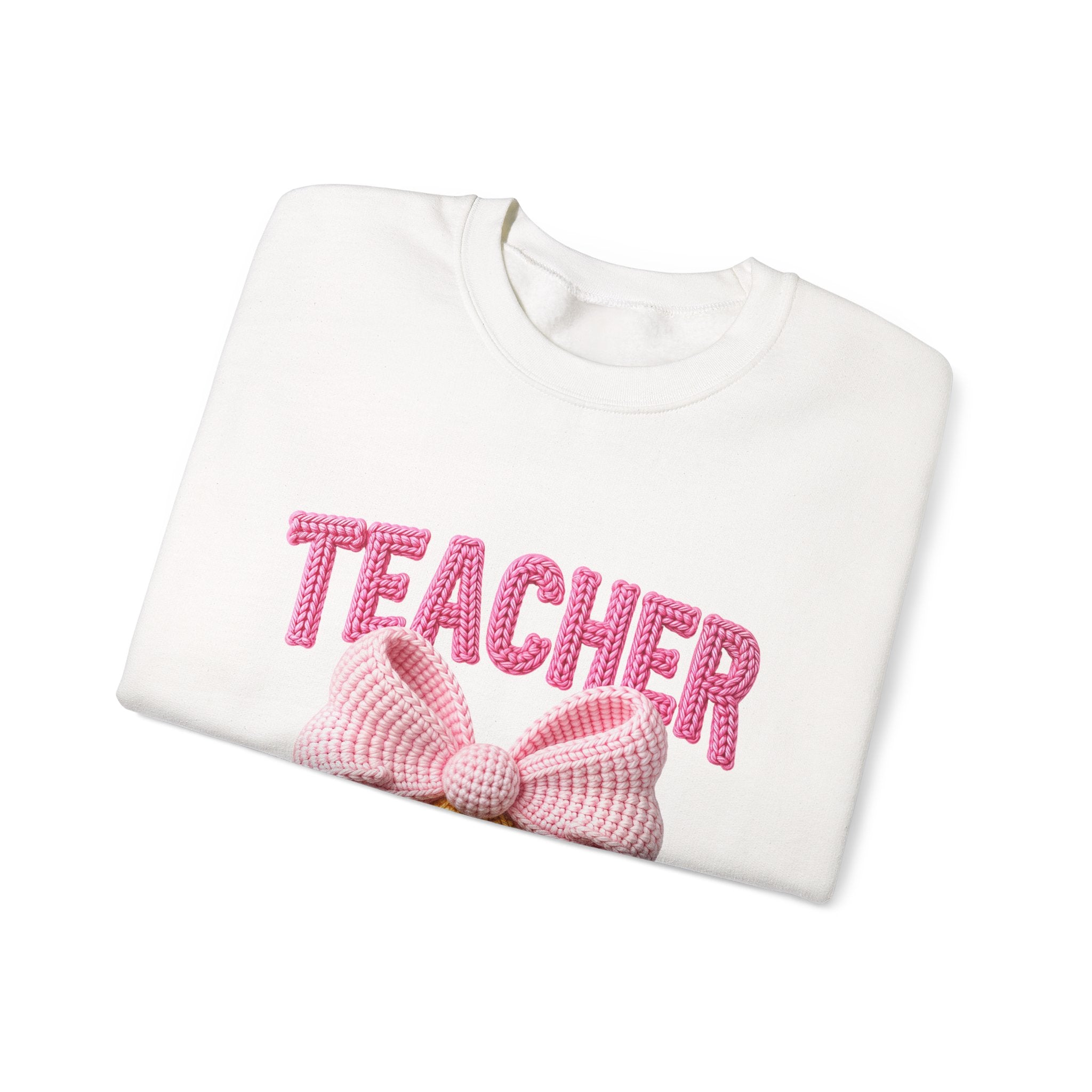 Teacher Crewneck Sweatshirt — Pink Bow Graphic