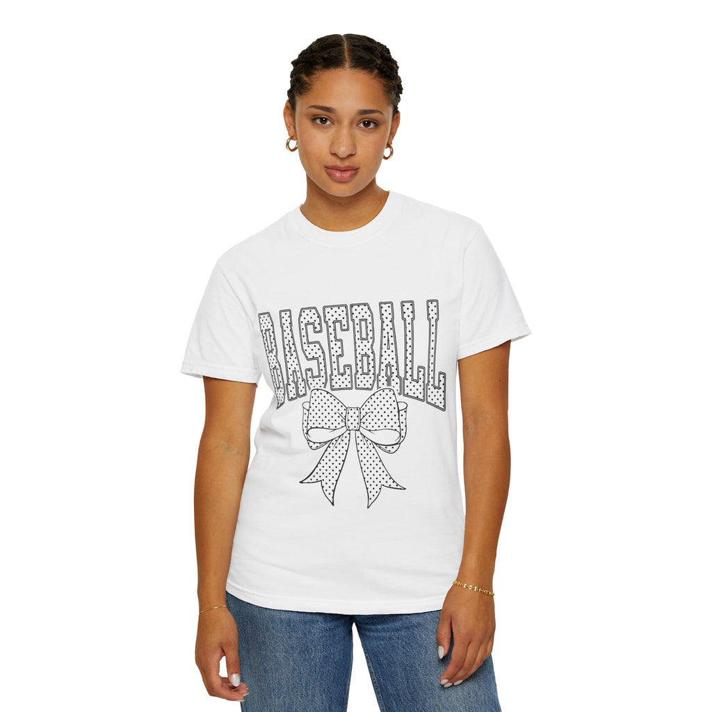 Baseball Bow T-Shirt — Cute Polka Dot Baseball Tee for Fans & Gift-Giving