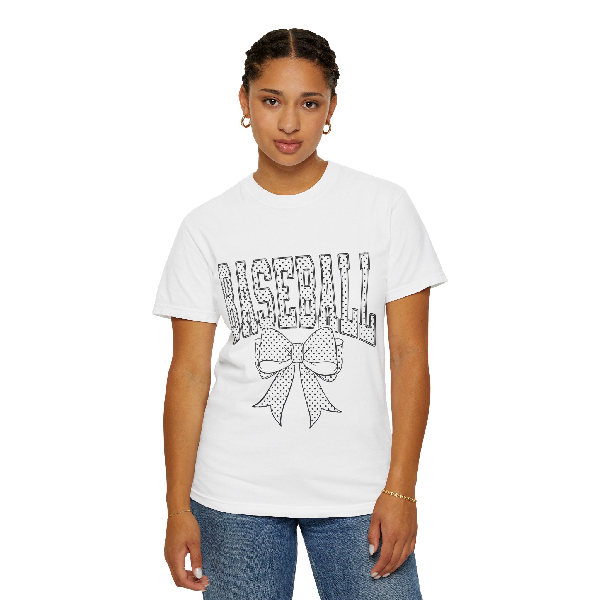 Baseball Bow T-Shirt — Cute Polka Dot Baseball Tee for Fans & Gift-Giving