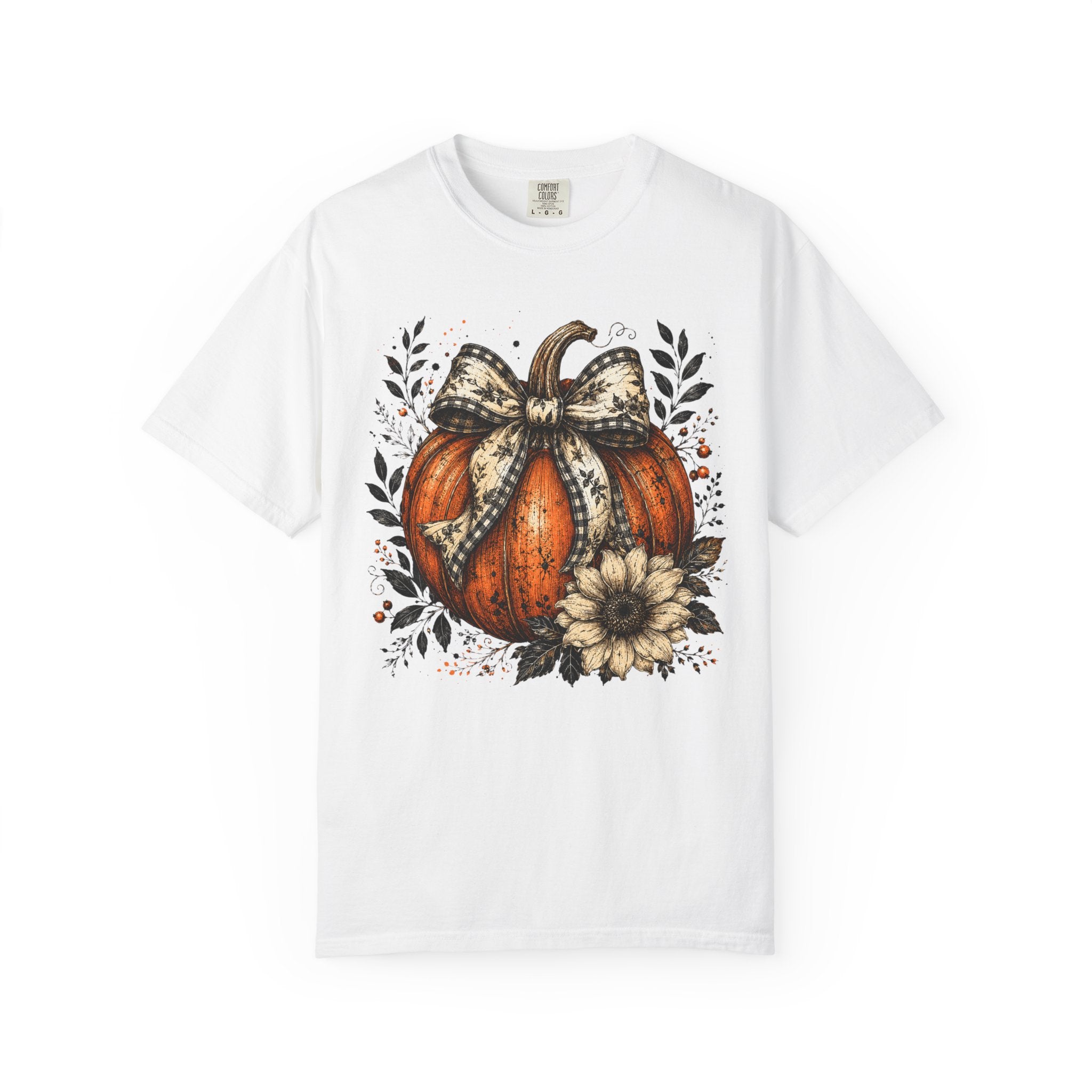 Autumn Pumpkin & Sunflower T-Shirt — Rustic Fall Harvest Tee