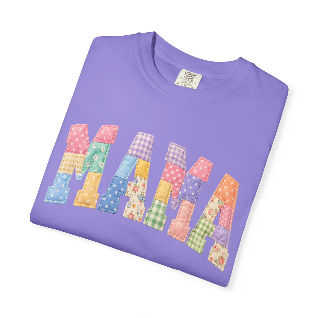 Mama Patchwork T-Shirt — Colorful Quilted Letter Graphic Tee
